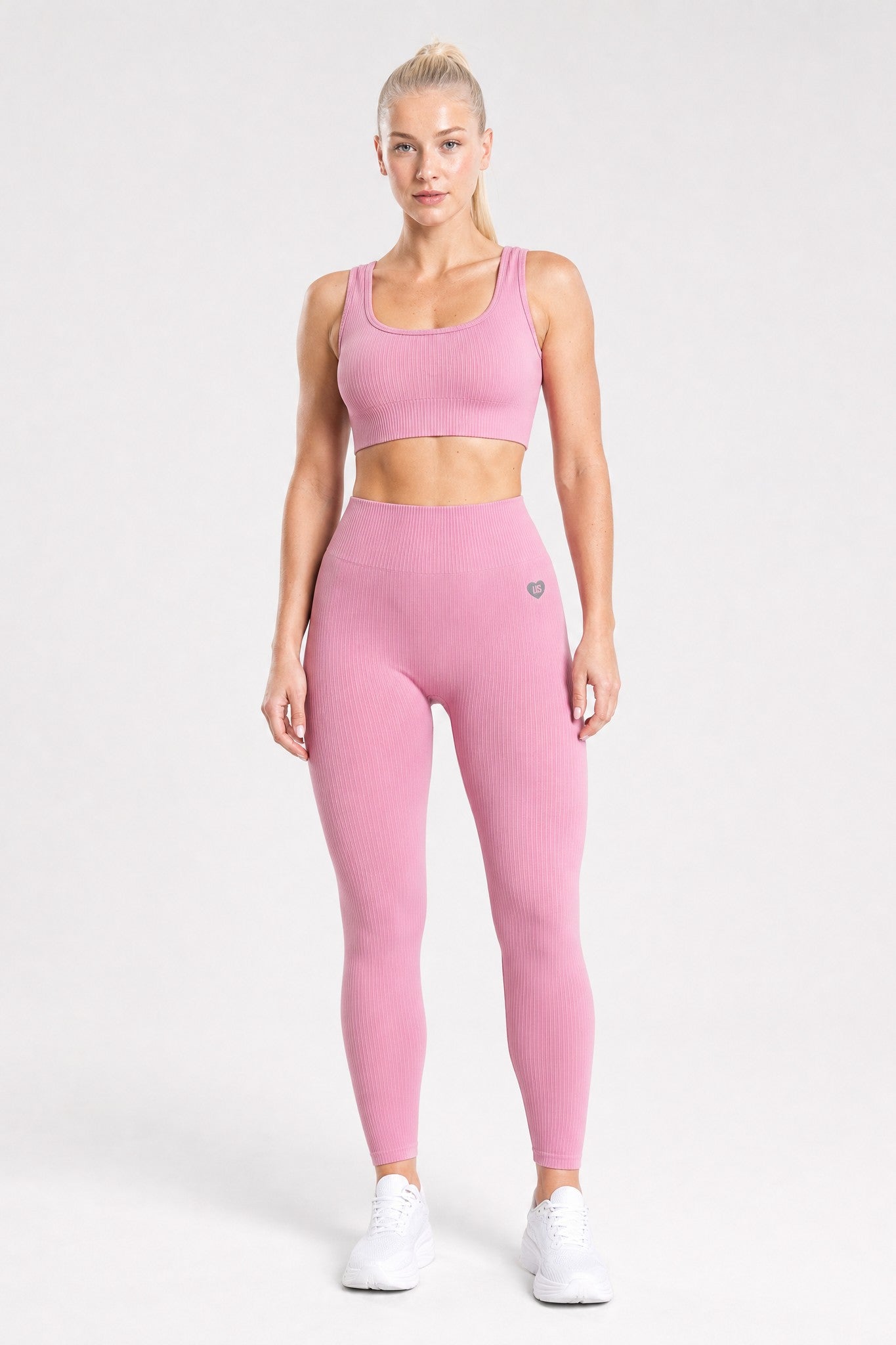 Legginsy bezszwowe prążkowane dusty rose Sunset