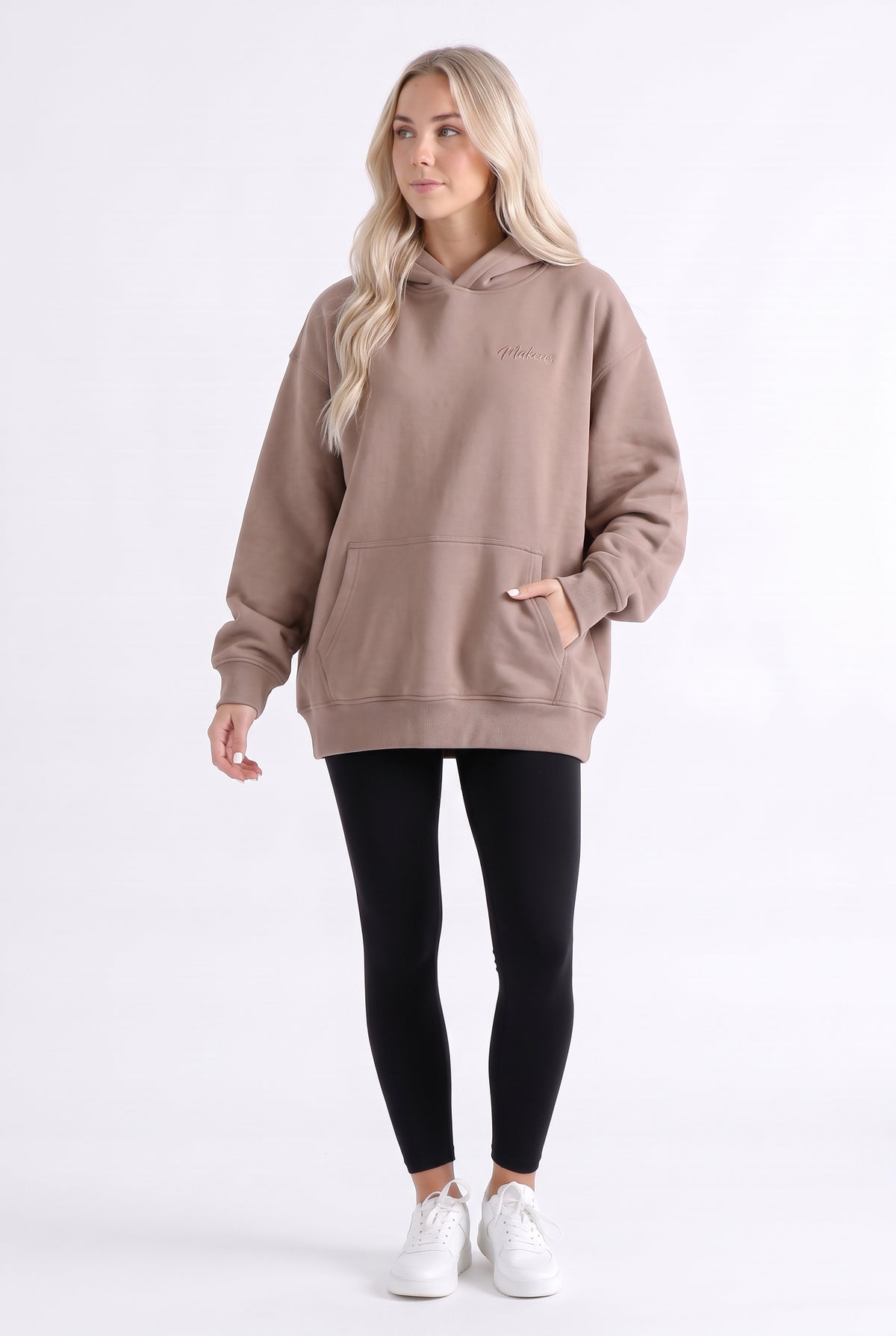 Damska bluza dresowa ONE SIZE z kapturem latte - Ruby SOFT PRO