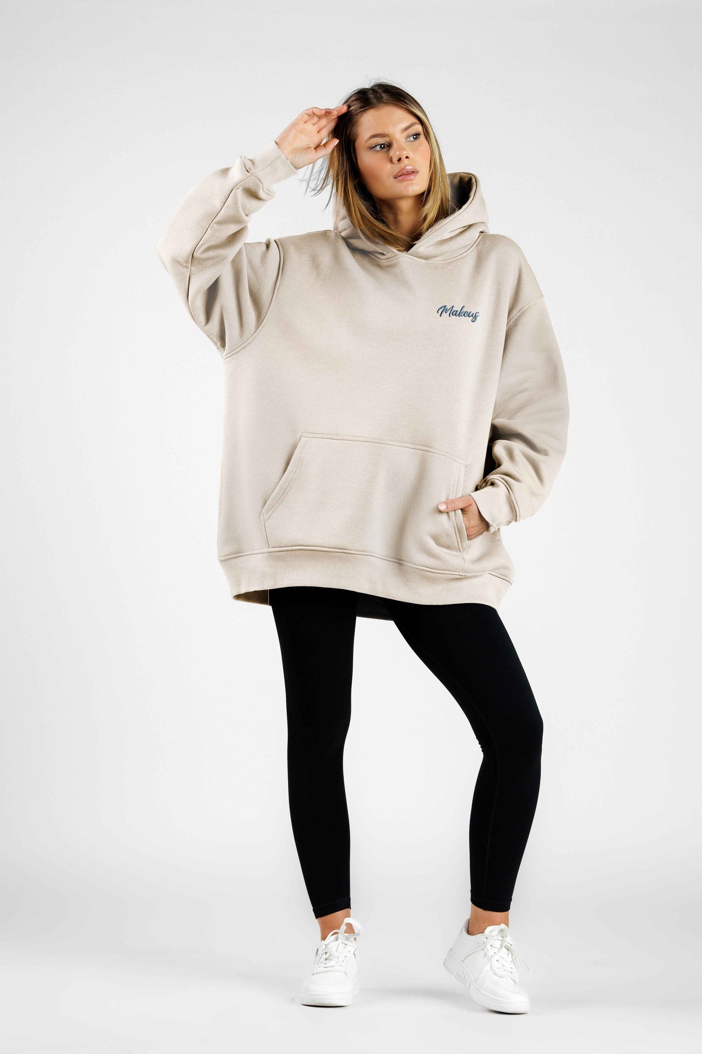 Damska bluza dresowa ONE SIZE z kapturem ivory - Ruby SOFT PRO