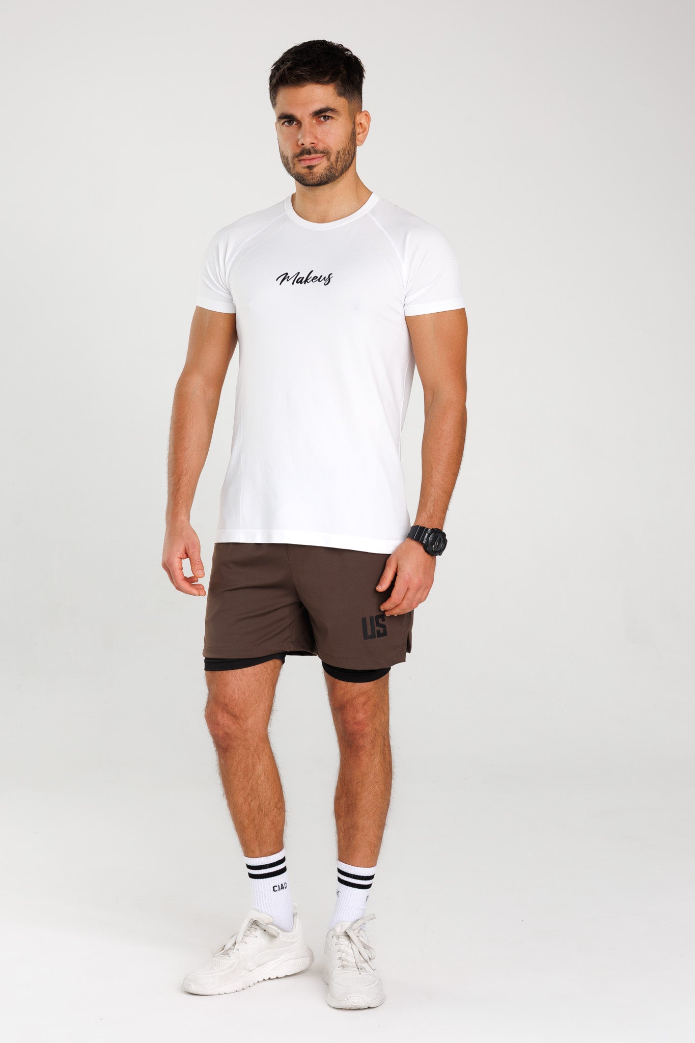 Spodenki treningowe 2w1 brązowe Camp Hill