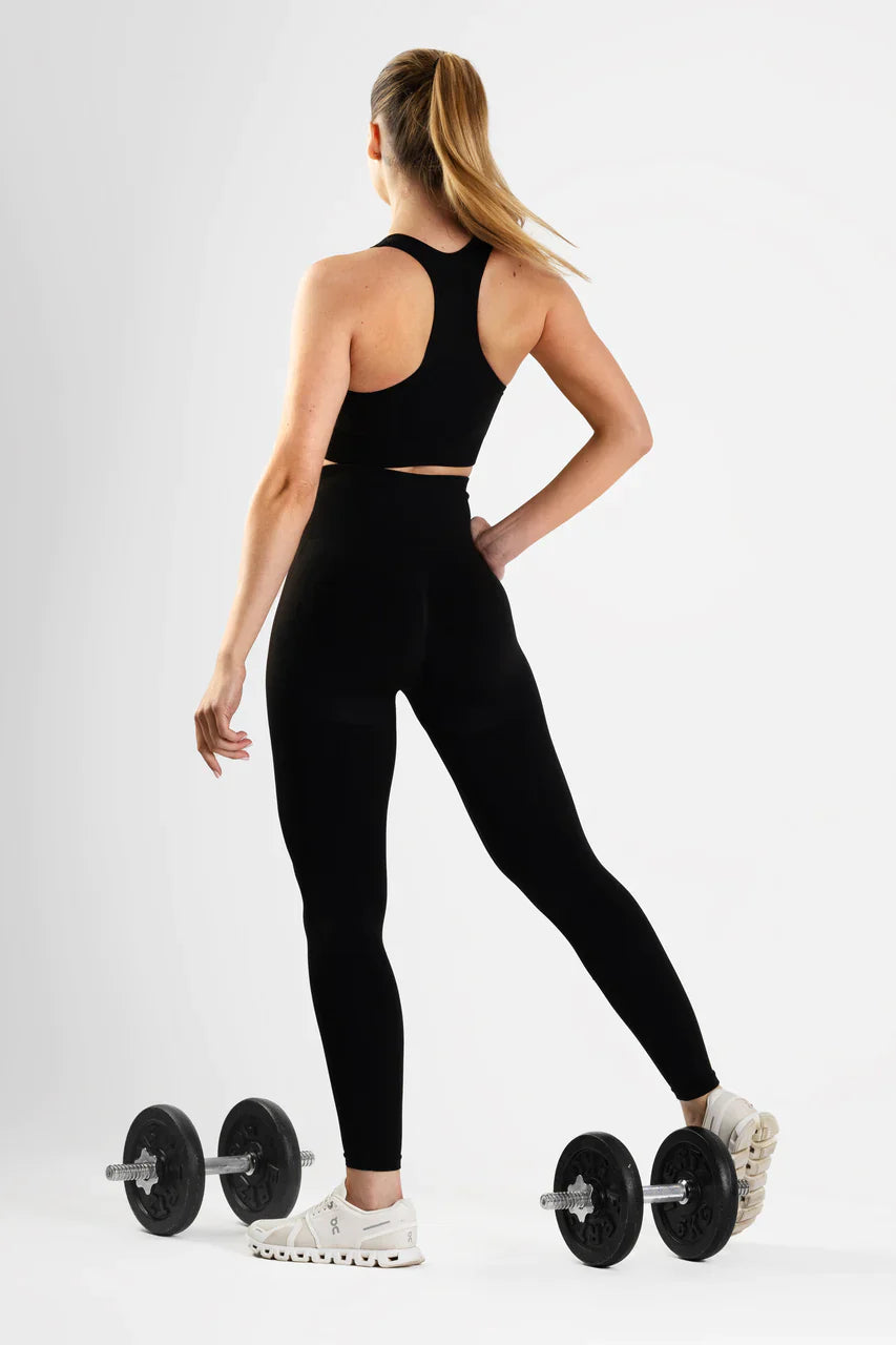 Zestaw bezszwowy sportowy top + legginsy PUSH UP czarny Florence
