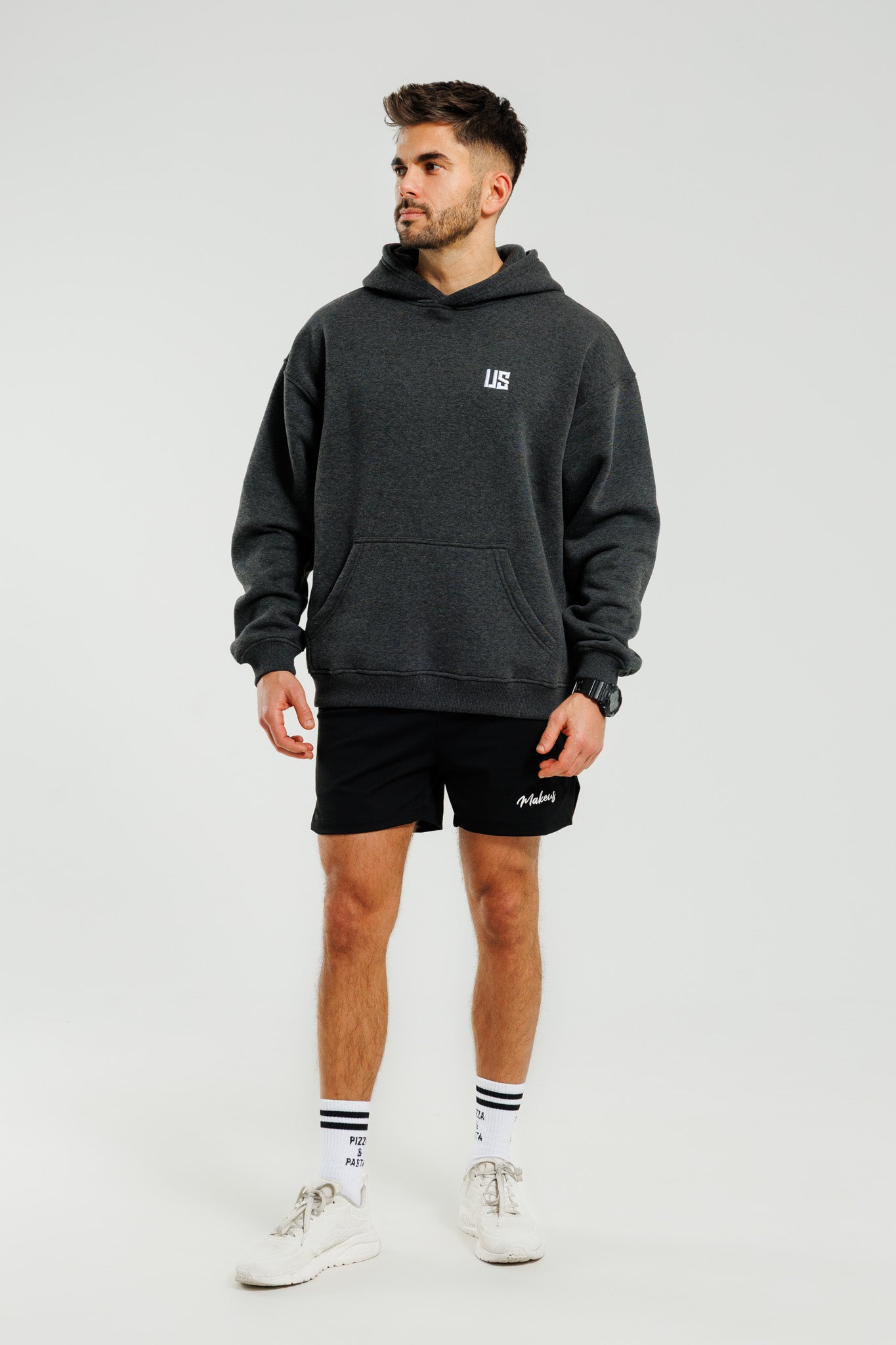 Męska bluza dresowa z kapturem ocieplana grafitowa Hudson