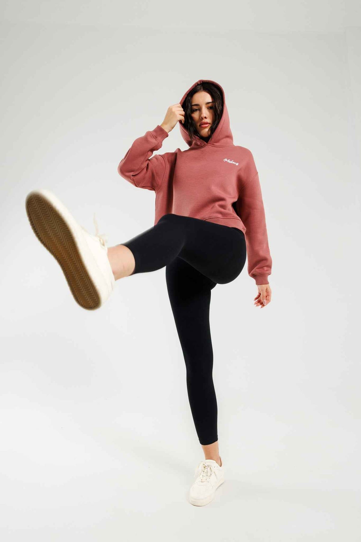Damska bluza dresowa z kapturem brudny róż - Everly SOFT PRO