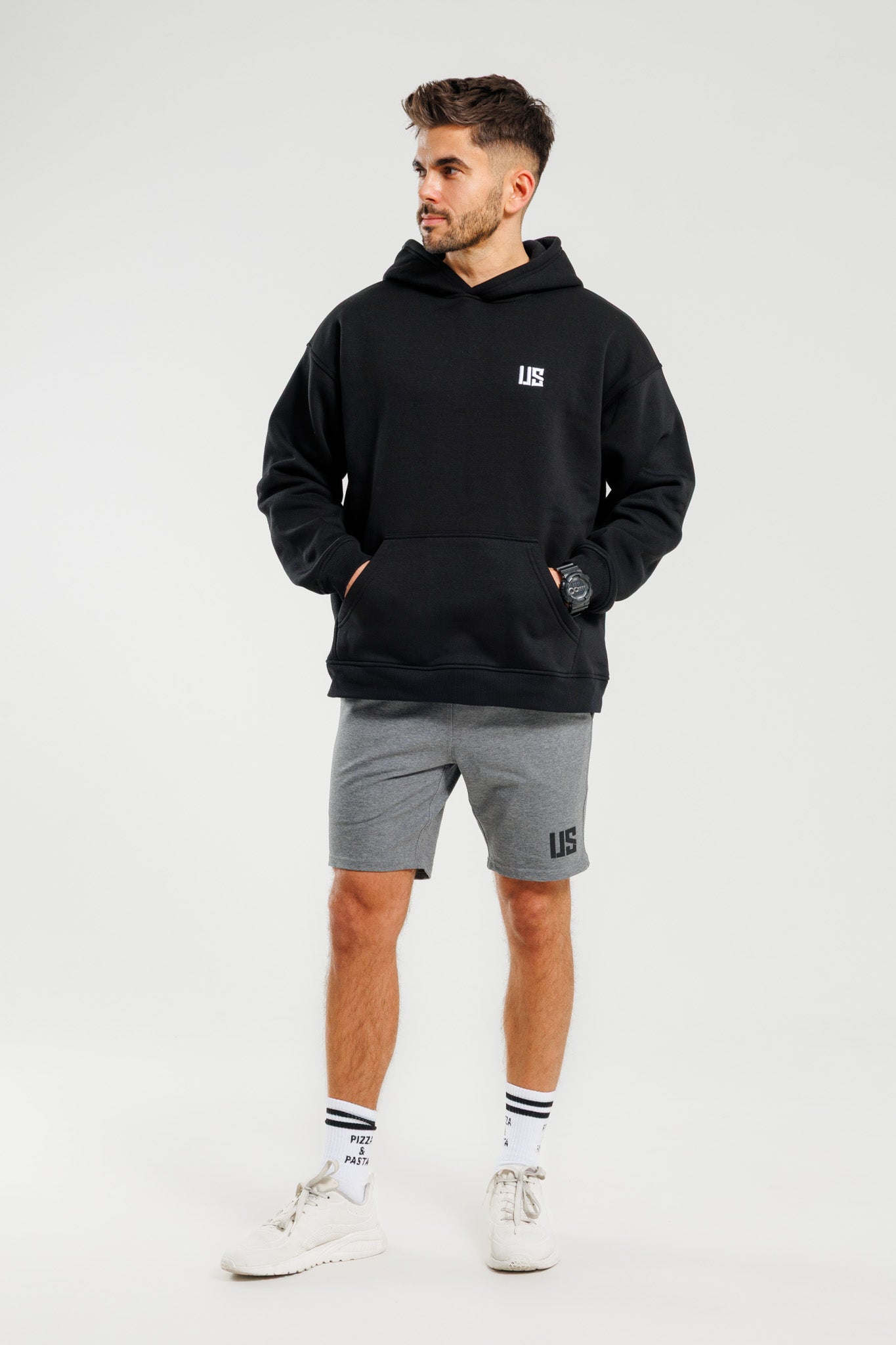 Męska bluza dresowa z kapturem ocieplana czarna Hudson