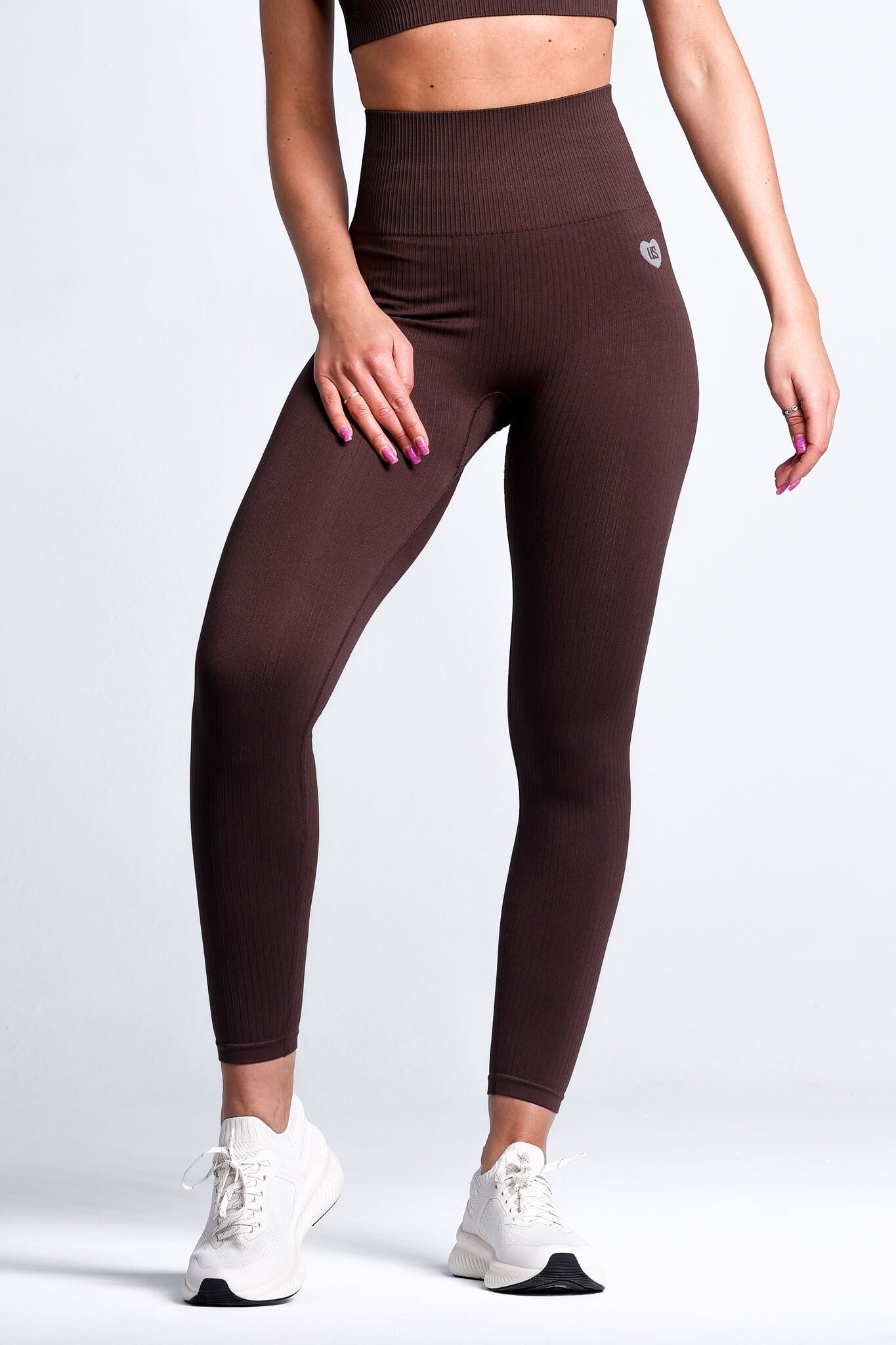 Zestaw bezszwowy prążkowany top + legginsy czekoladowy Sunset