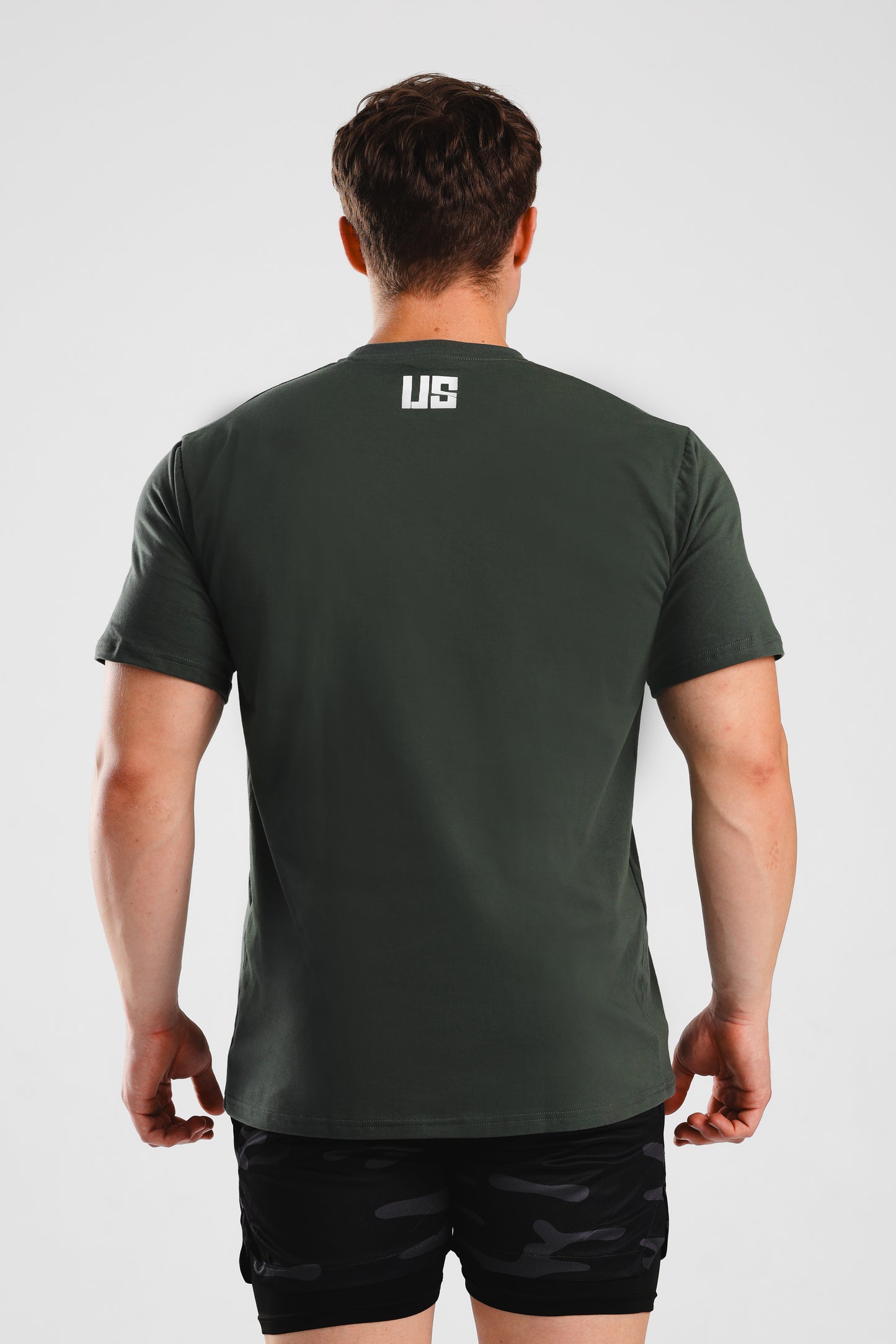 T-shirt bawełniany z nadrukiem khaki MAKEUS