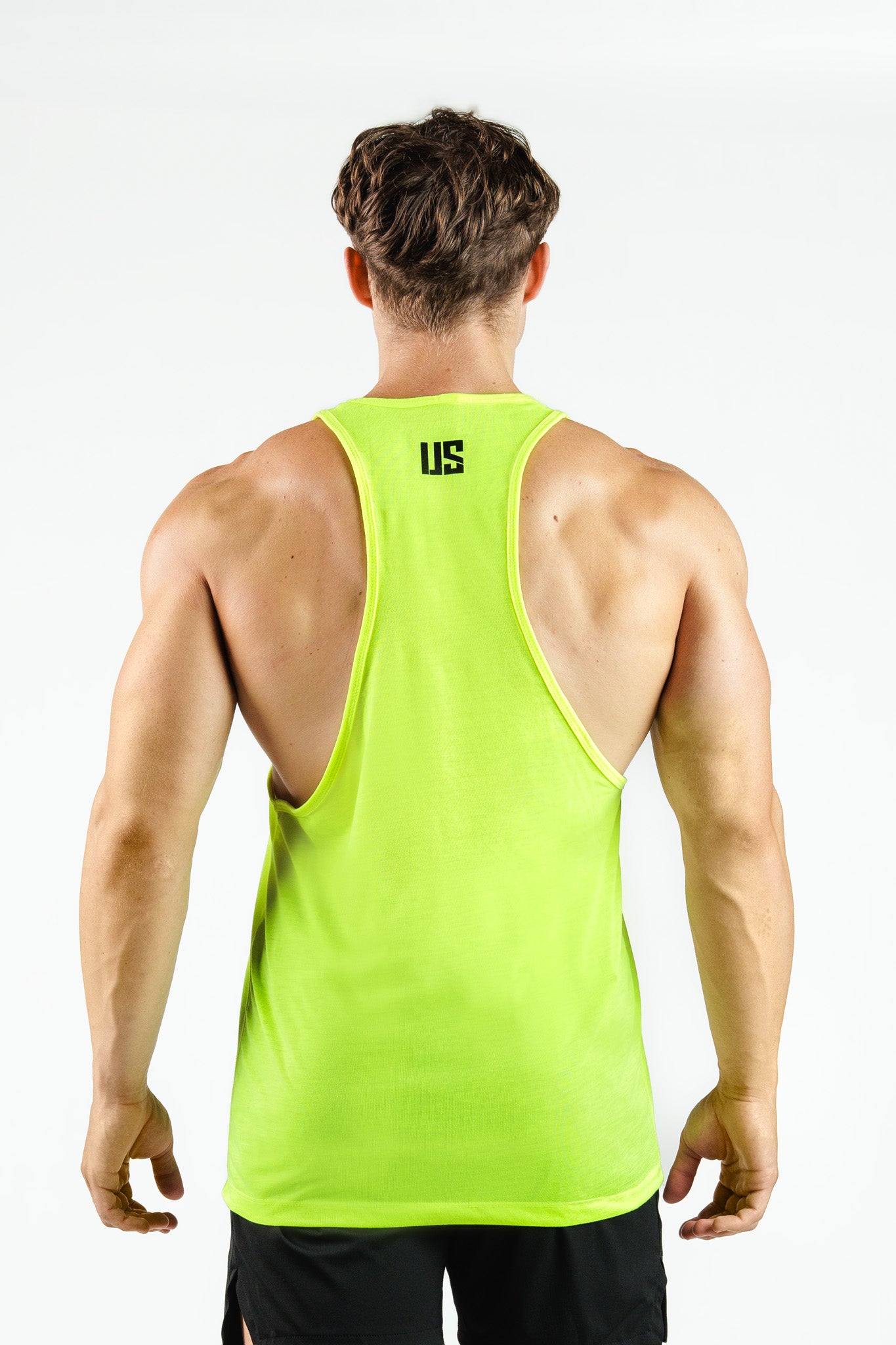 Tank Top na siłownię fluorescencyjny żółty z nadrukiem MAKEUS