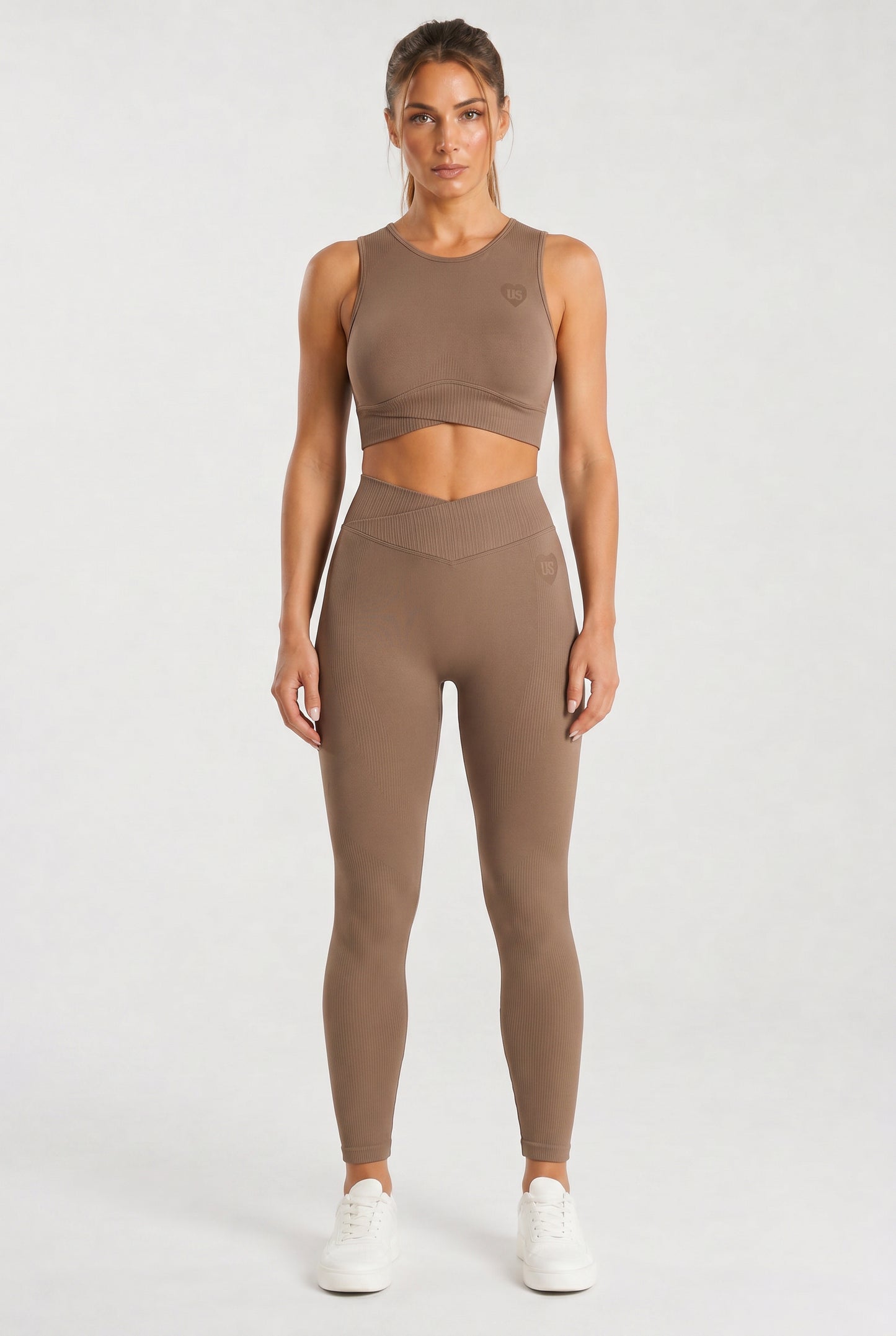 Legginsy bezszwowe asymetryczne V CUT latte Malibu
