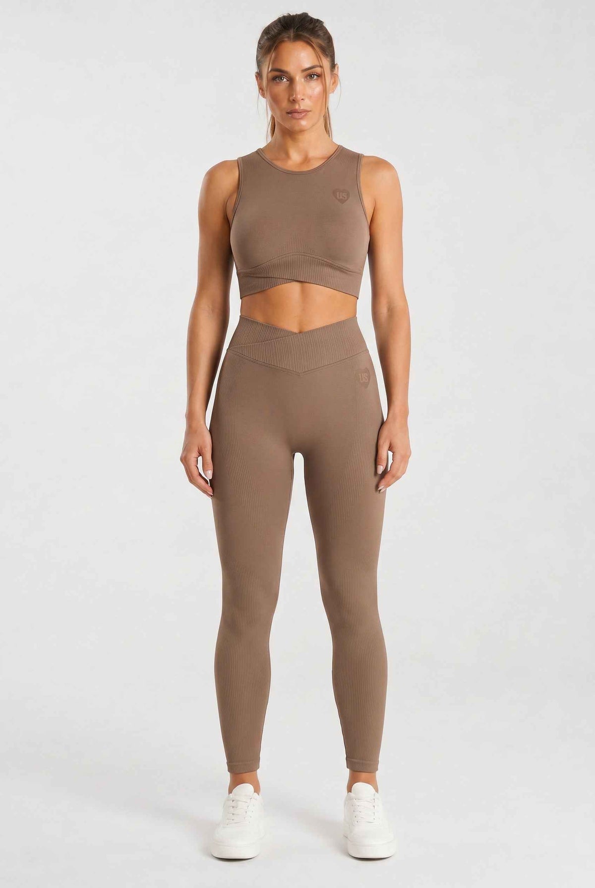 Legginsy bezszwowe asymetryczne V CUT latte - Malibu