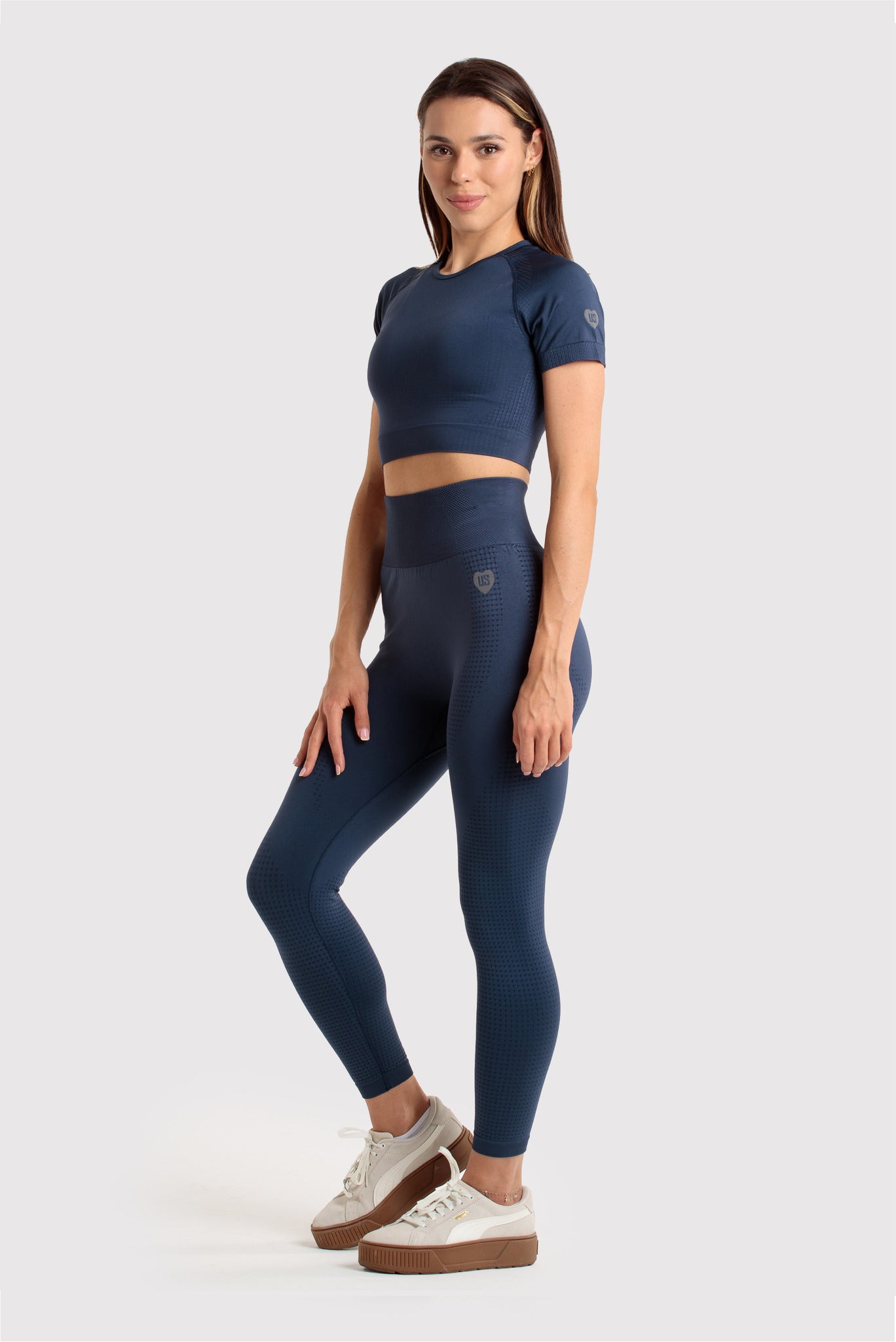 Top bezszwowy krótki rękaw granatowy Queens