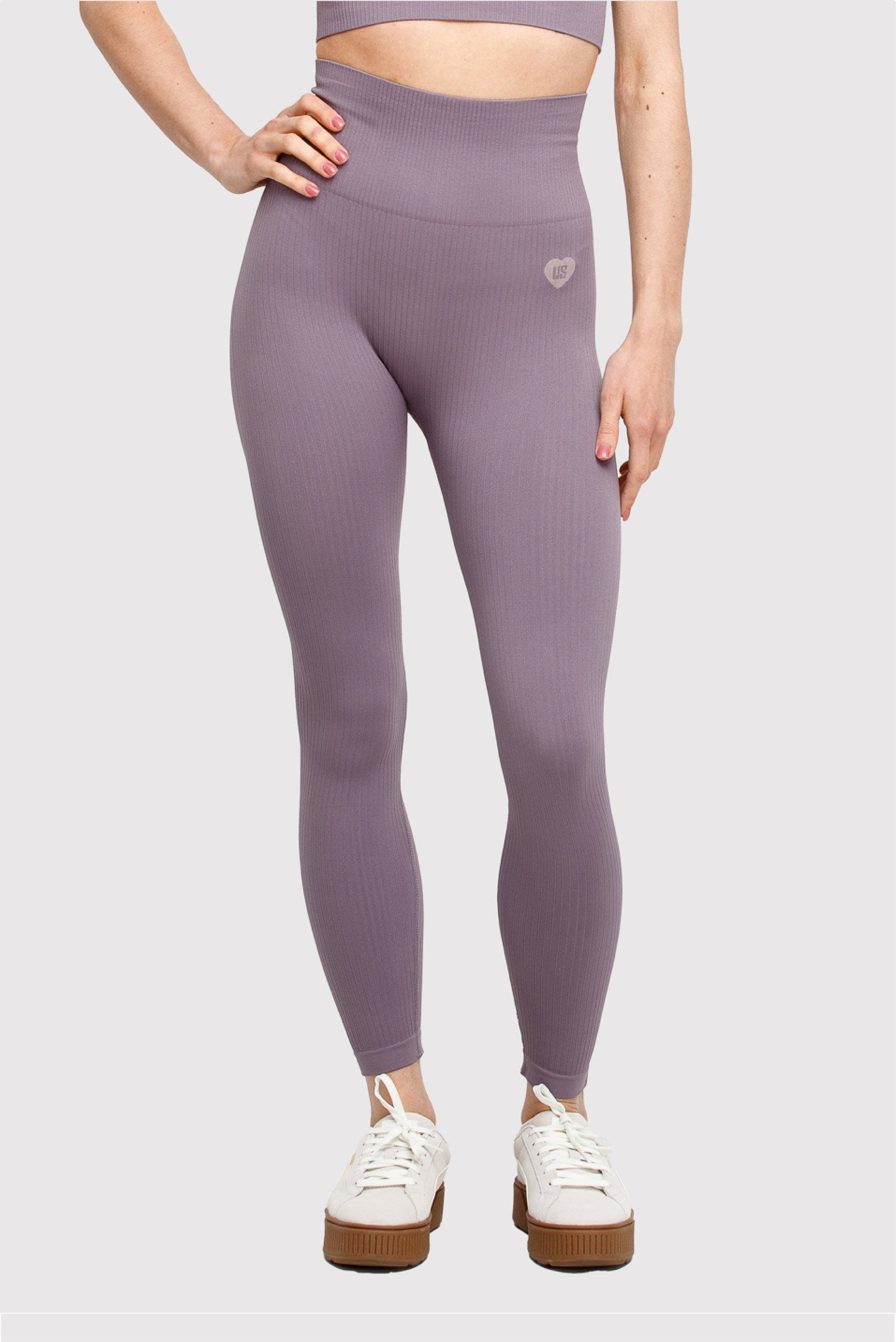 Legginsy bezszwowe prążkowane fioletowe Sunset