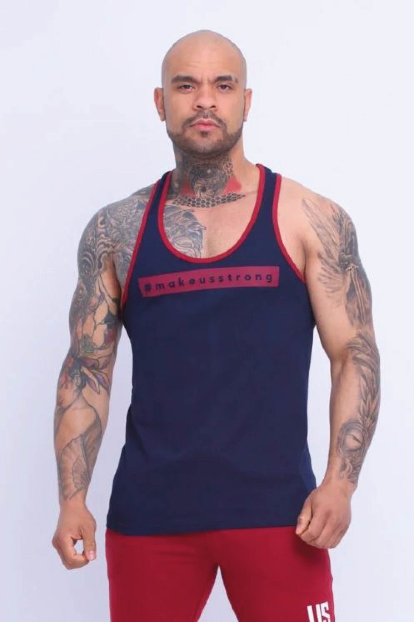 Tank Top bawełniany granatowy z bordową lamówką El Campo