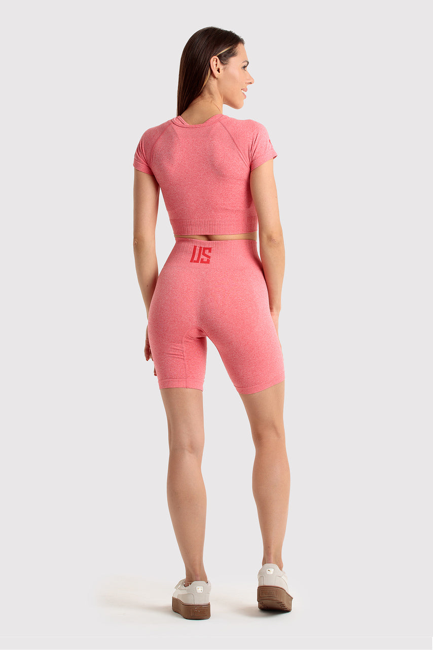 Top bezszwowy krótki rękaw koralowy Soho