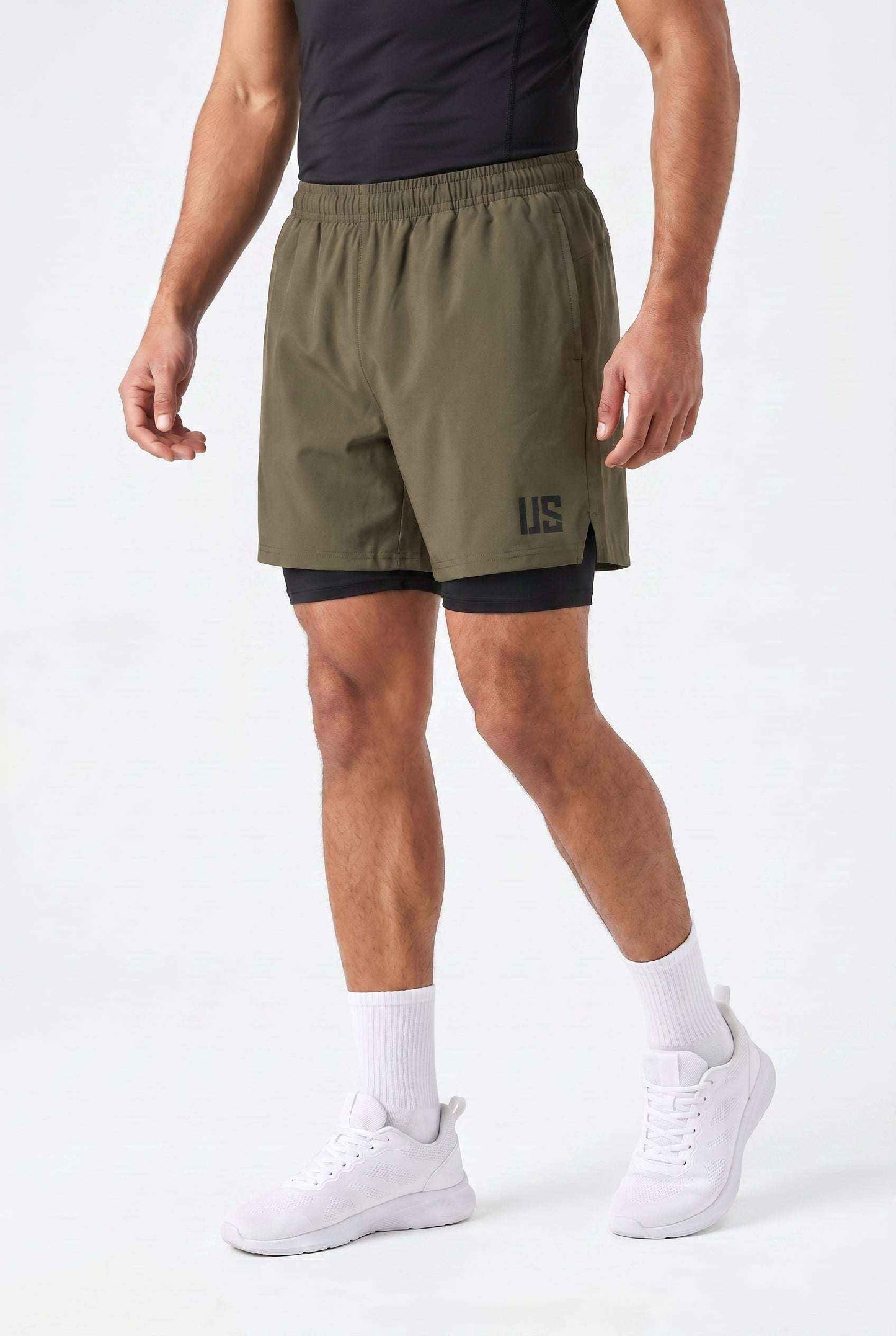 Spodenki męskie do biegania 2w1 PRO szybkoschnące khaki - Camp Runner