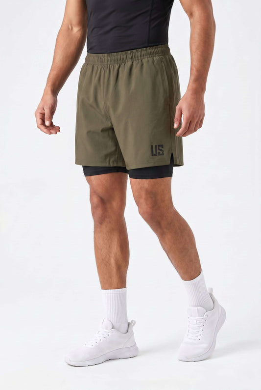 Spodenki do biegania 2w1 PRO szybkoschnące khaki - Camp Runner