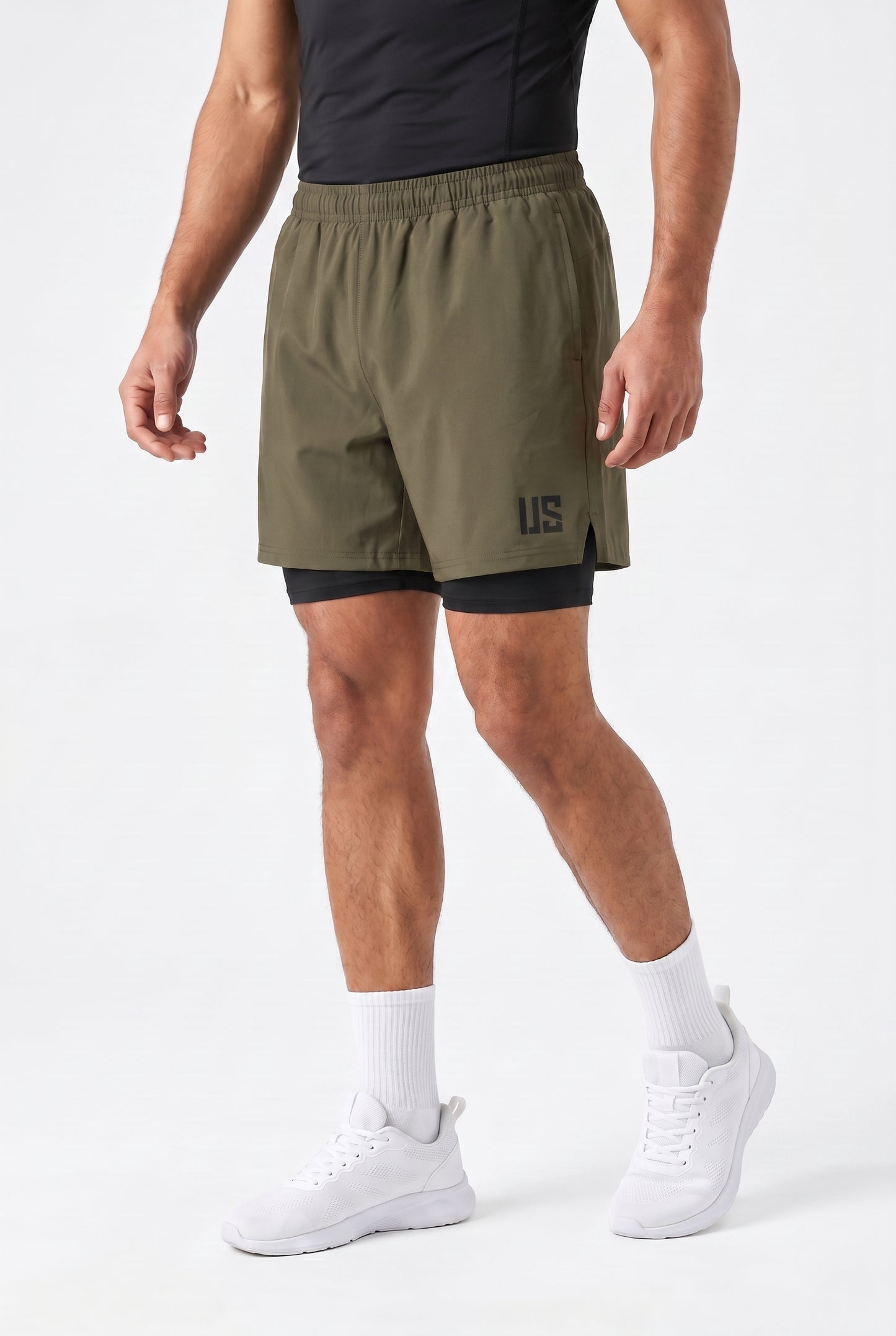Spodenki do biegania 2w1 PRO szybkoschnące khaki - Camp Runner