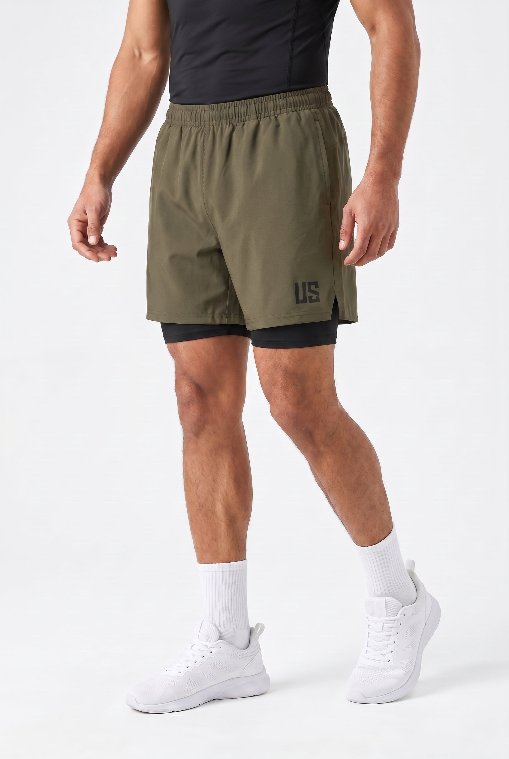 Spodenki do biegania 2w1 PRO szybkoschnące khaki - Camp Runner