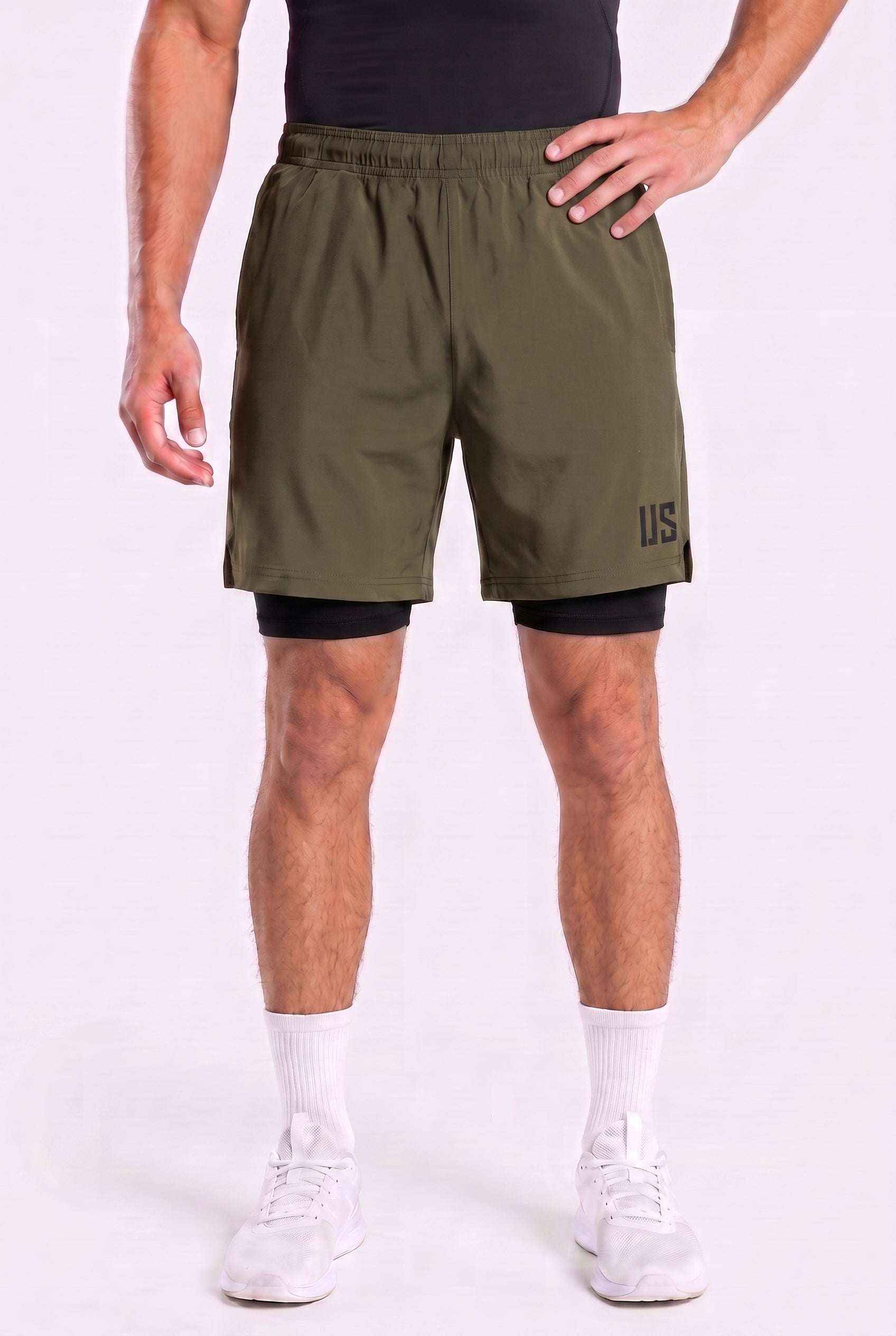 Spodenki męskie do biegania 2w1 PRO szybkoschnące khaki - Camp Runner