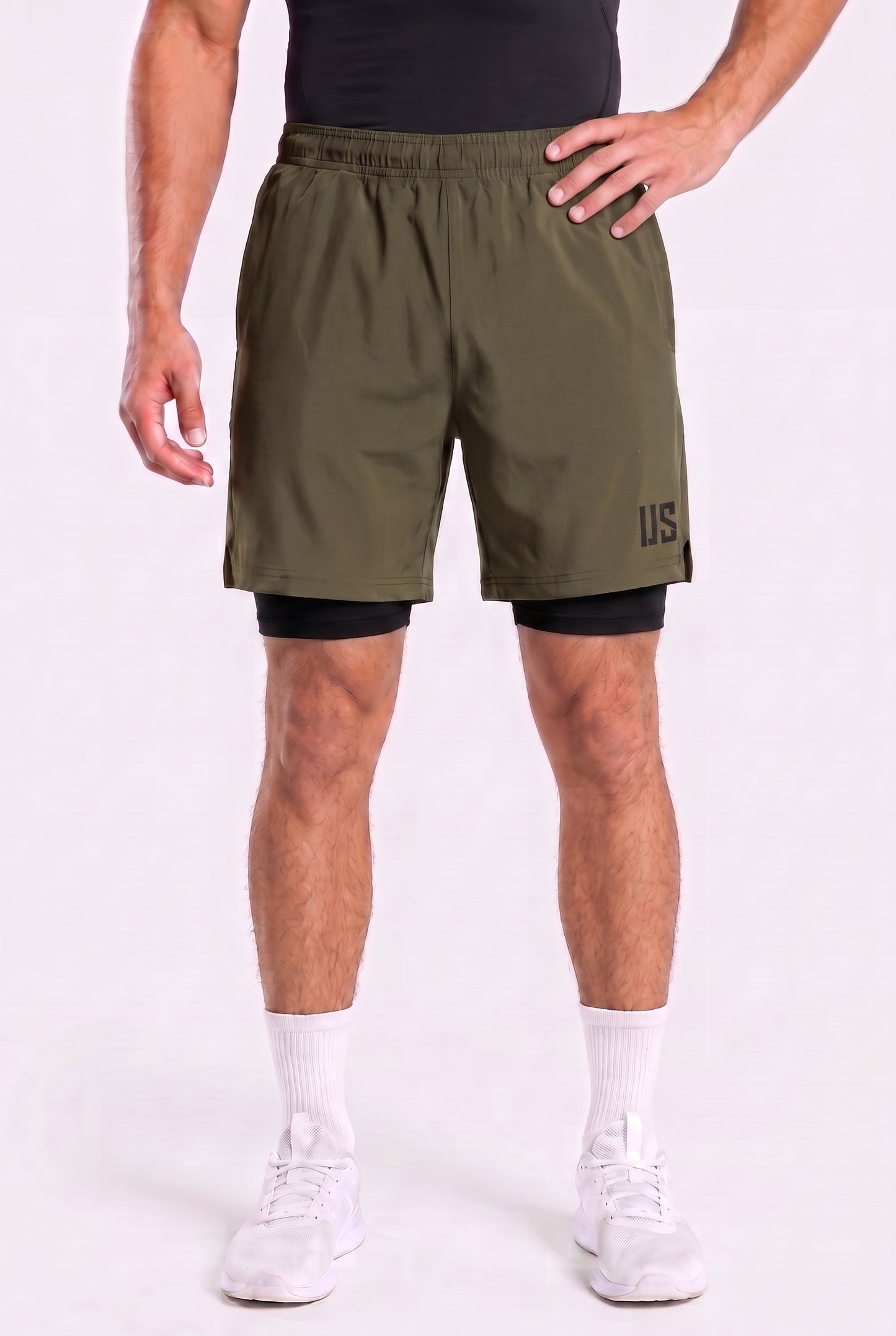 Spodenki do biegania 2w1 PRO szybkoschnące khaki - Camp Runner