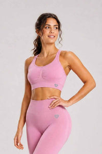 Biustonosz sportowy bezszwowy odkryte plecy dusty rose - Nevada