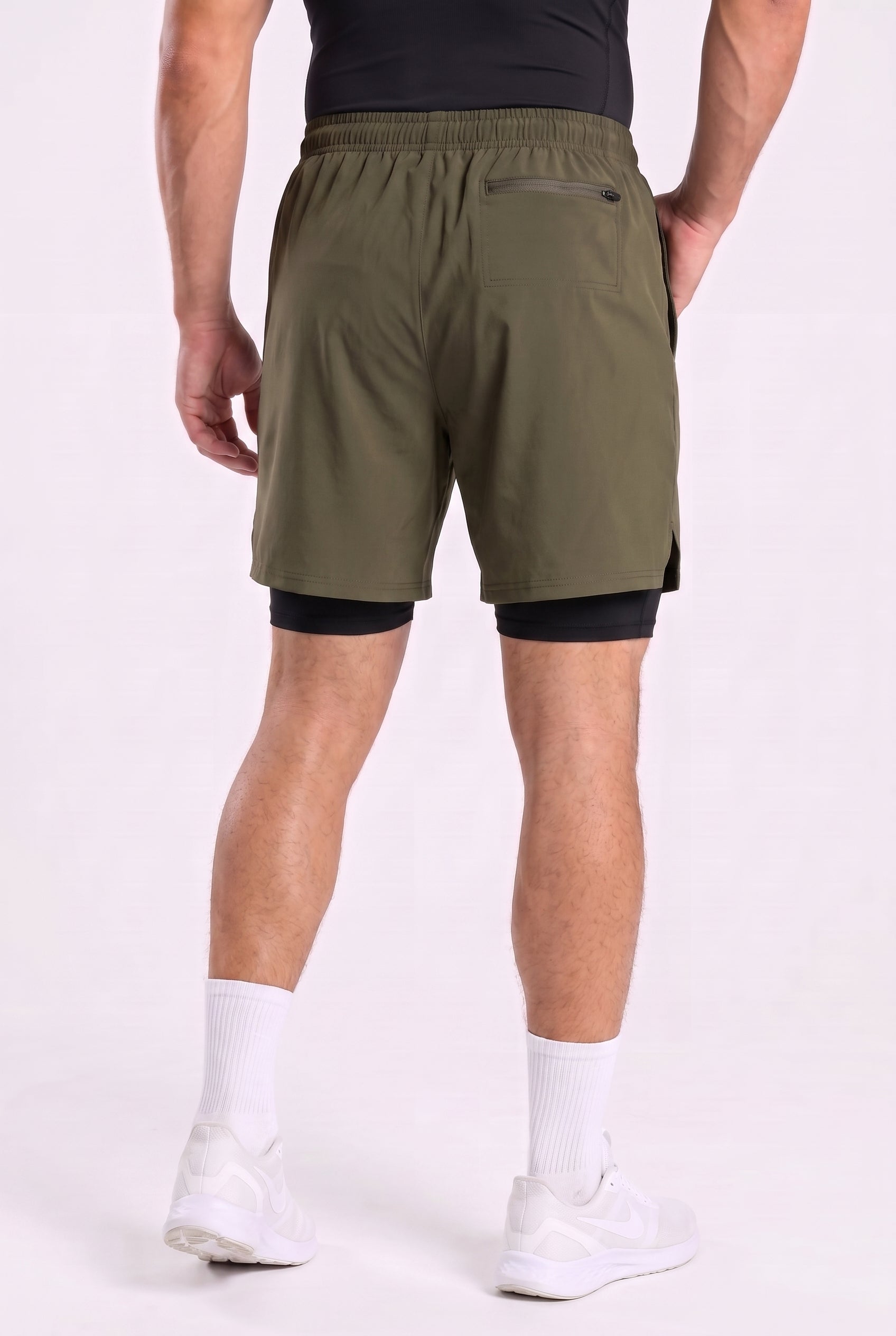 Spodenki do biegania 2w1 PRO szybkoschnące khaki - Camp Runner