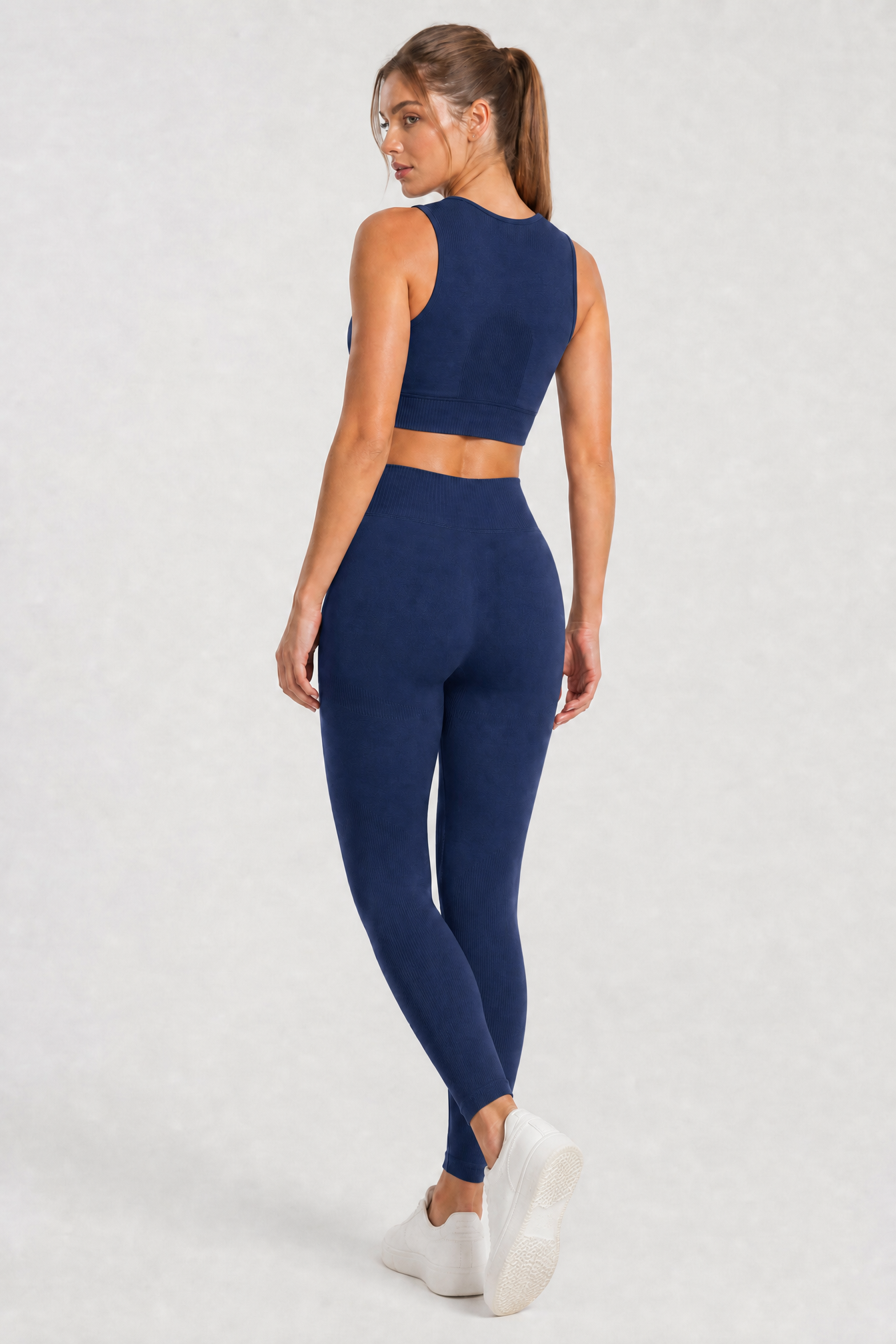 Top bezszwowy asymetryczny V CUT navy Malibu