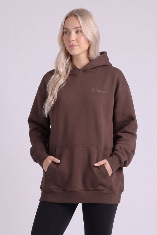 Damska bluza dresowa ONE SIZE z kapturem brązowa - Ruby SOFT PRO
