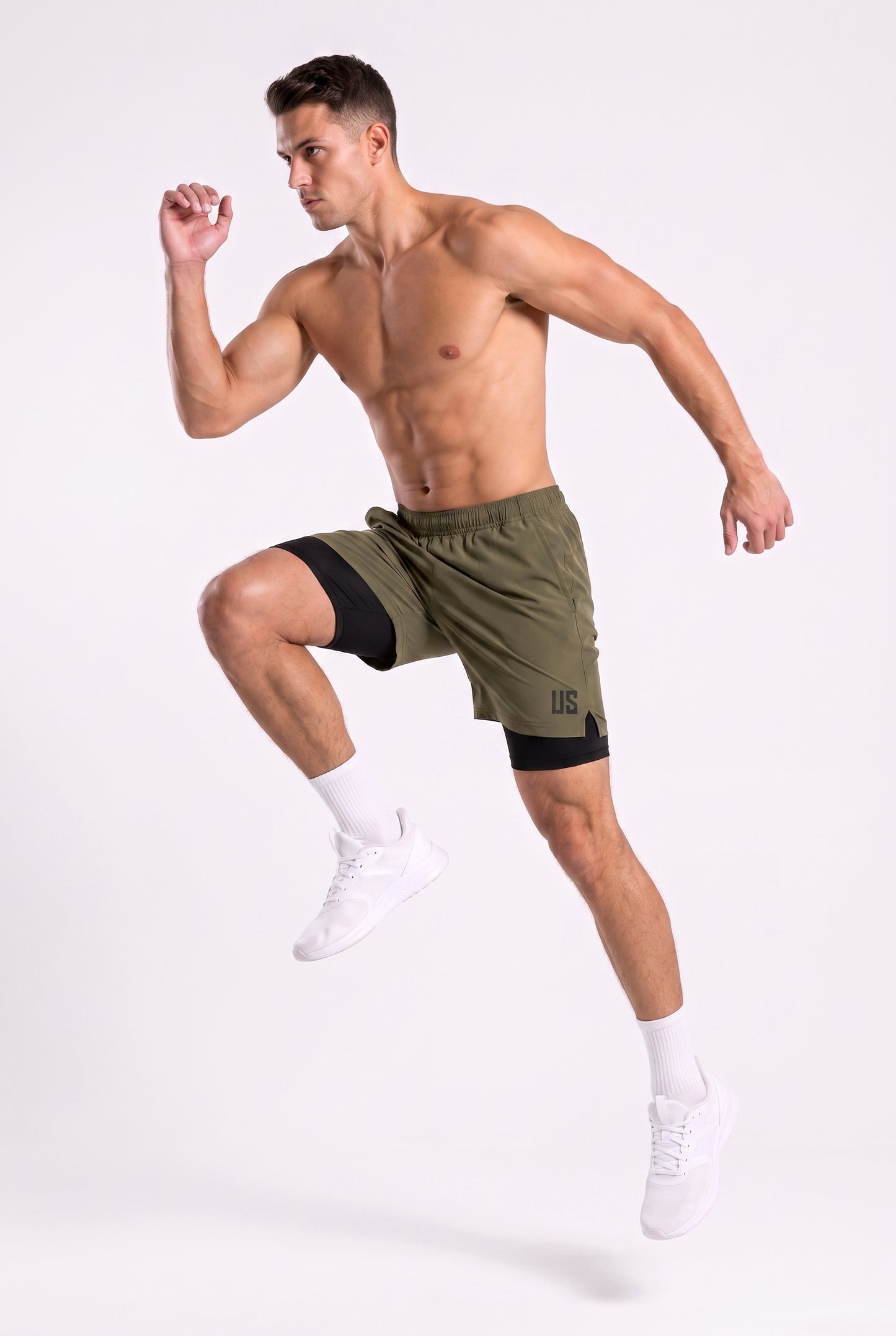 Spodenki do biegania 2w1 PRO szybkoschnące khaki - Camp Runner