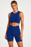 Top bezszwowy asymetryczny V CUT navy Malibu