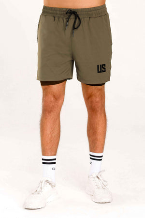 Spodenki męskie treningowe 2w1 desert khaki - Camp Hill