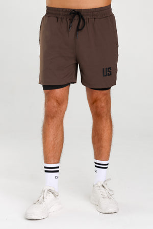 Spodenki treningowe 2w1 brązowe Camp Hill