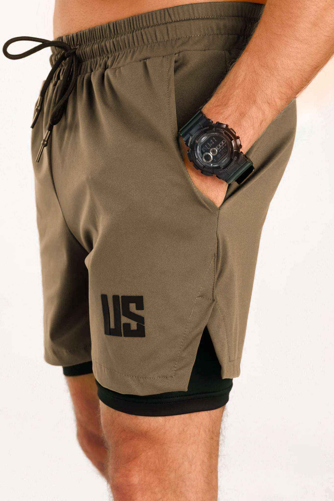 Spodenki męskie treningowe 2w1 desert khaki - Camp Hill