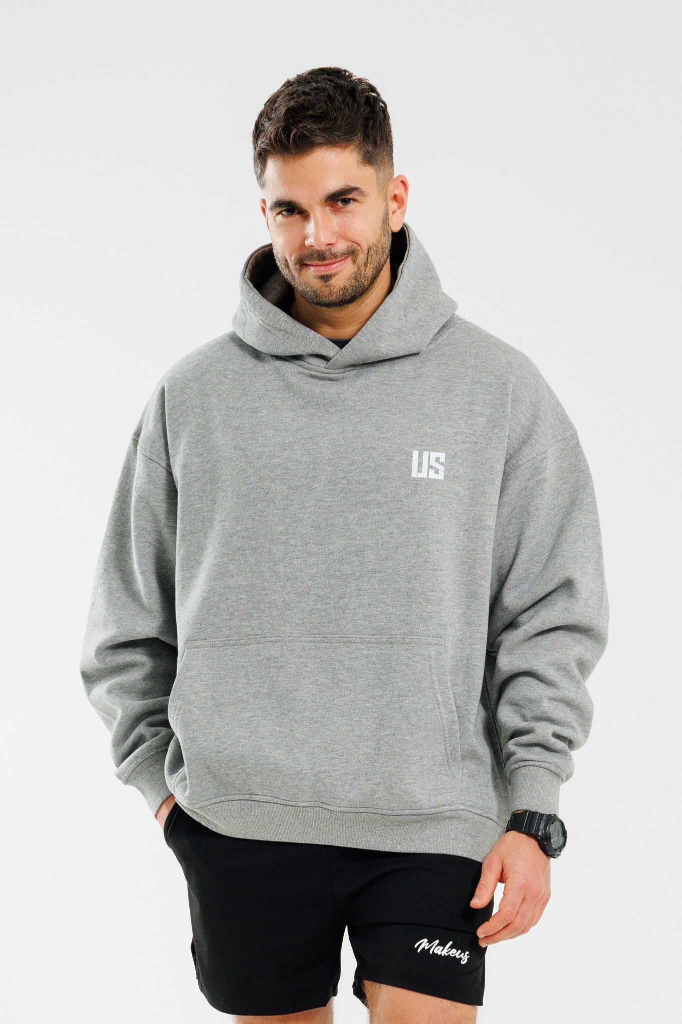 Męska bluza dresowa z kapturem kangurka szara Yosemite