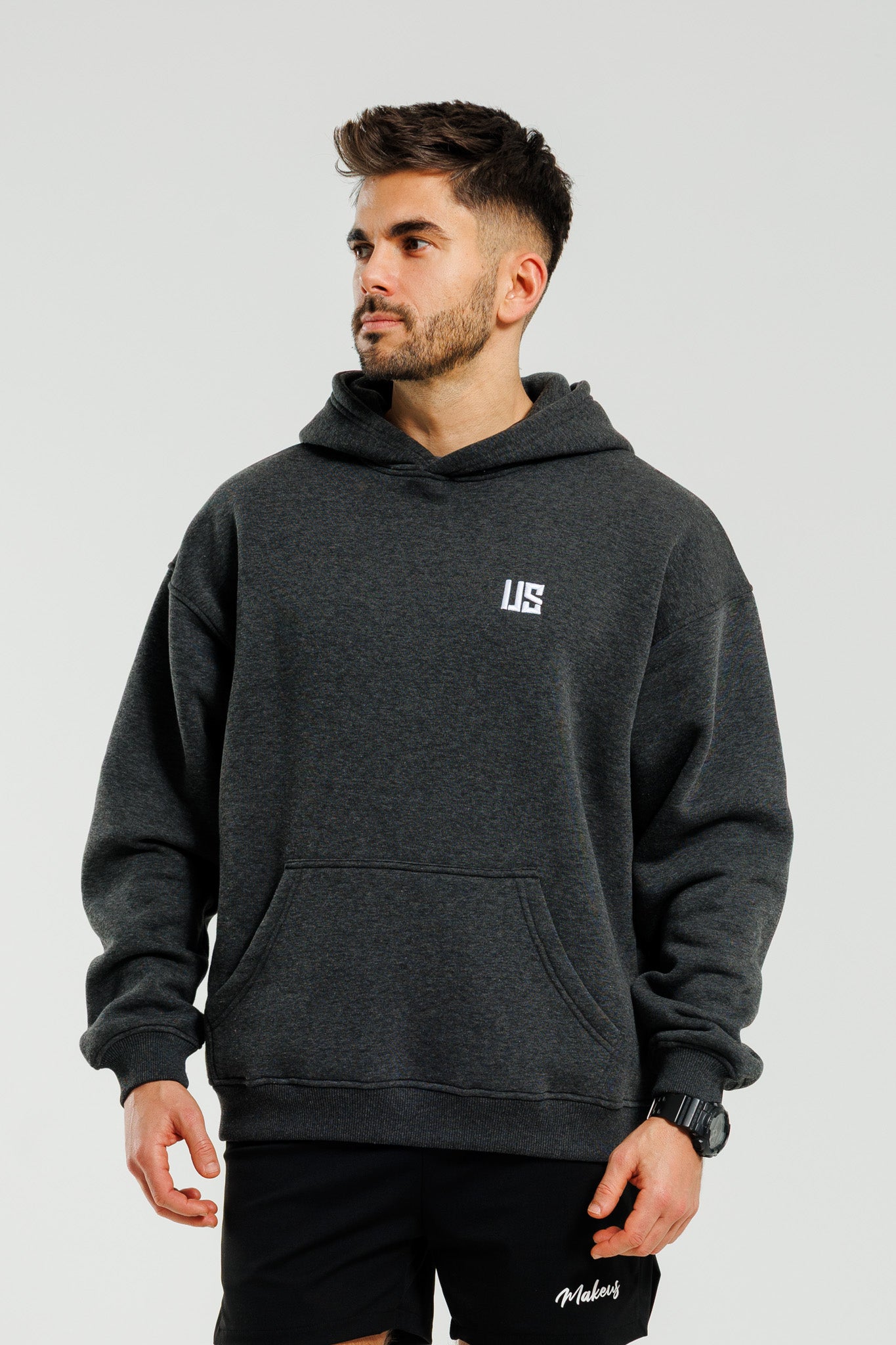 Męska bluza dresowa z kapturem ocieplana grafitowa Hudson