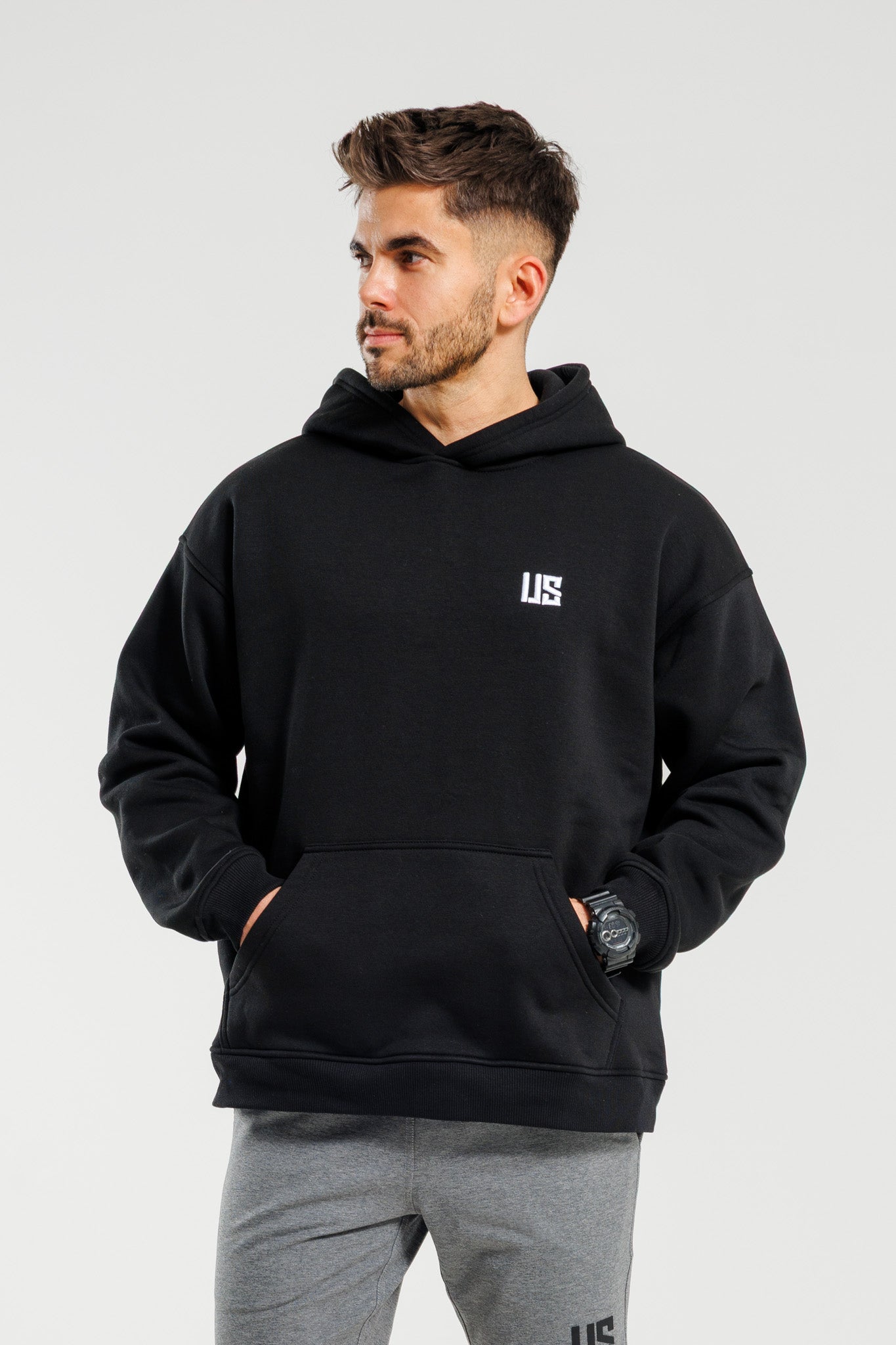 Męska bluza dresowa z kapturem ocieplana czarna Hudson