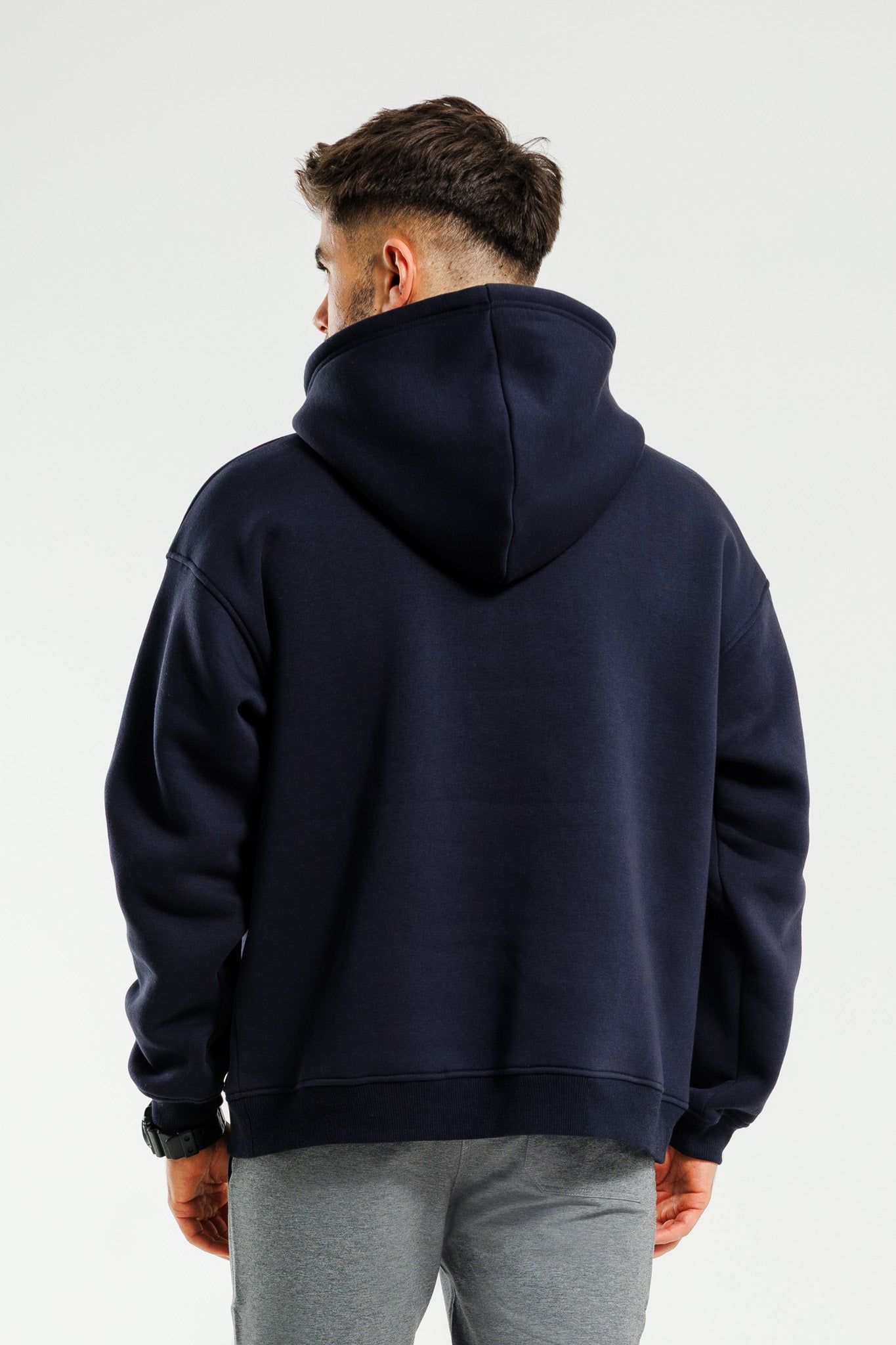 Męska bluza dresowa z kapturem ocieplana granatowa Hudson