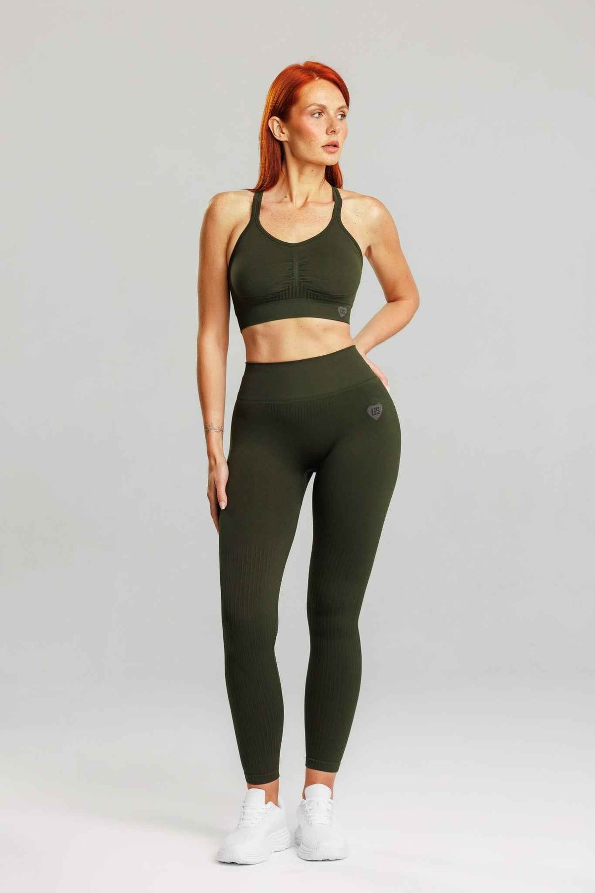 Zestaw bezszwowy PUSH UP PRO II top + legginsy military - Nevada