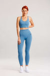 Zestaw bezszwowy PUSH UP V-SHAPE top + legginsy lazurowy - Savannah