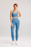 Zestaw bezszwowy PUSH UP V-SHAPE top + legginsy lazurowy Savannah