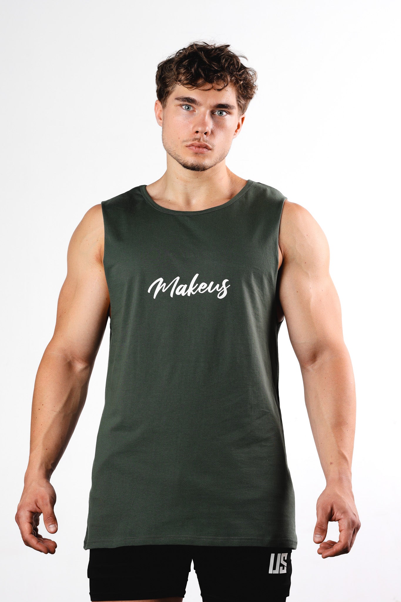 Tank Top bawełniany z nadrukiem khaki MAKEUS