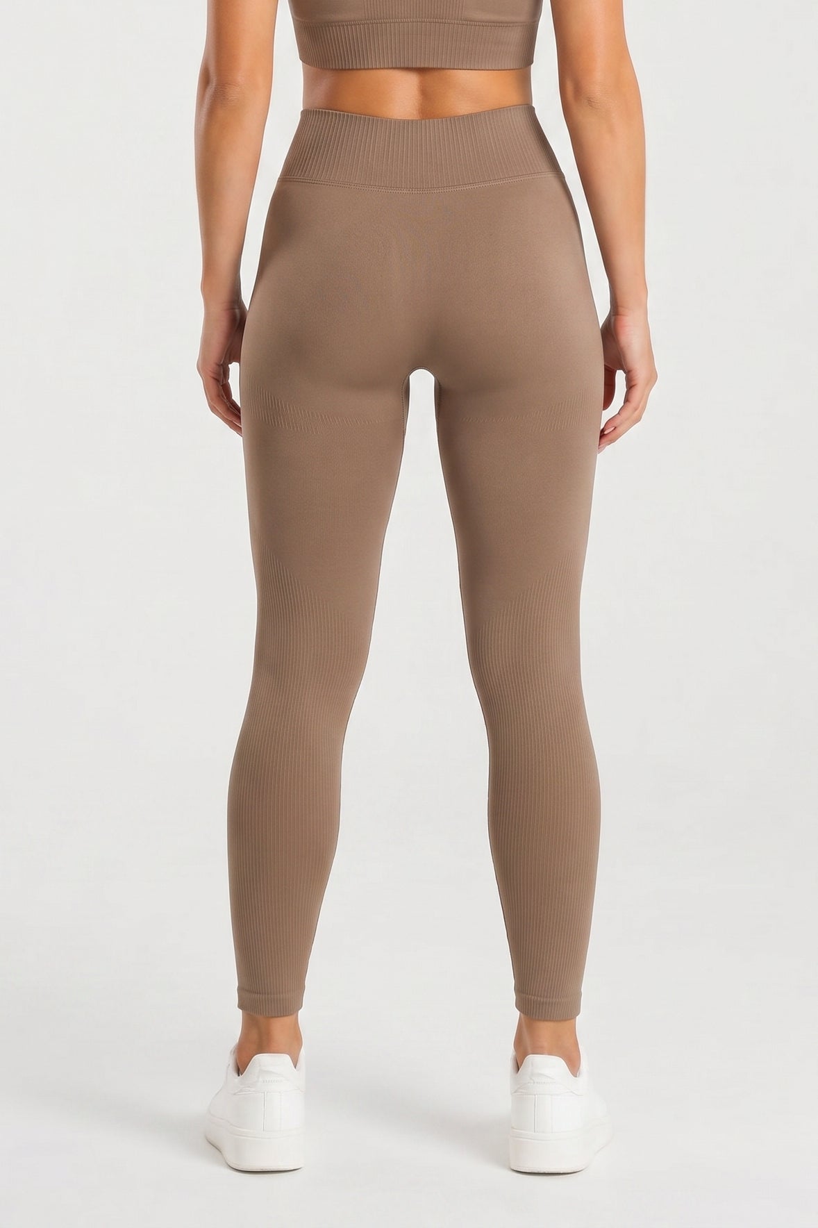 Legginsy bezszwowe asymetryczne V CUT latte Malibu