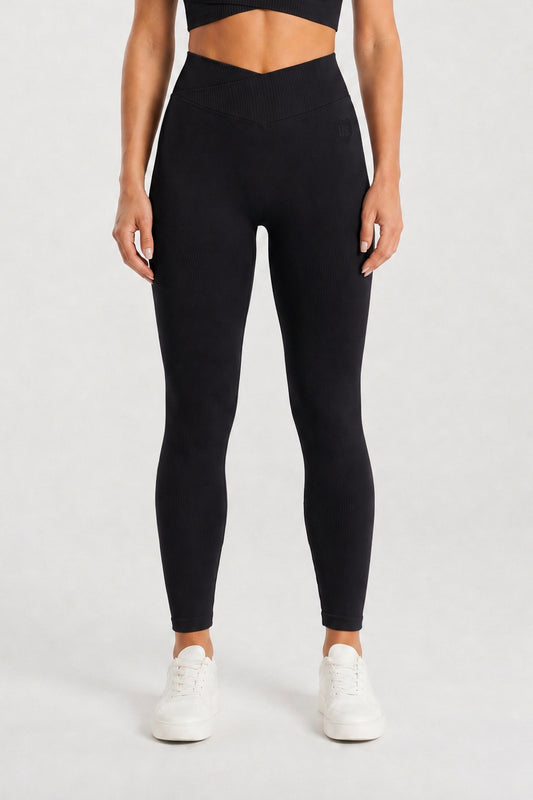 Legginsy bezszwowe asymetryczne V CUT czarne Malibu