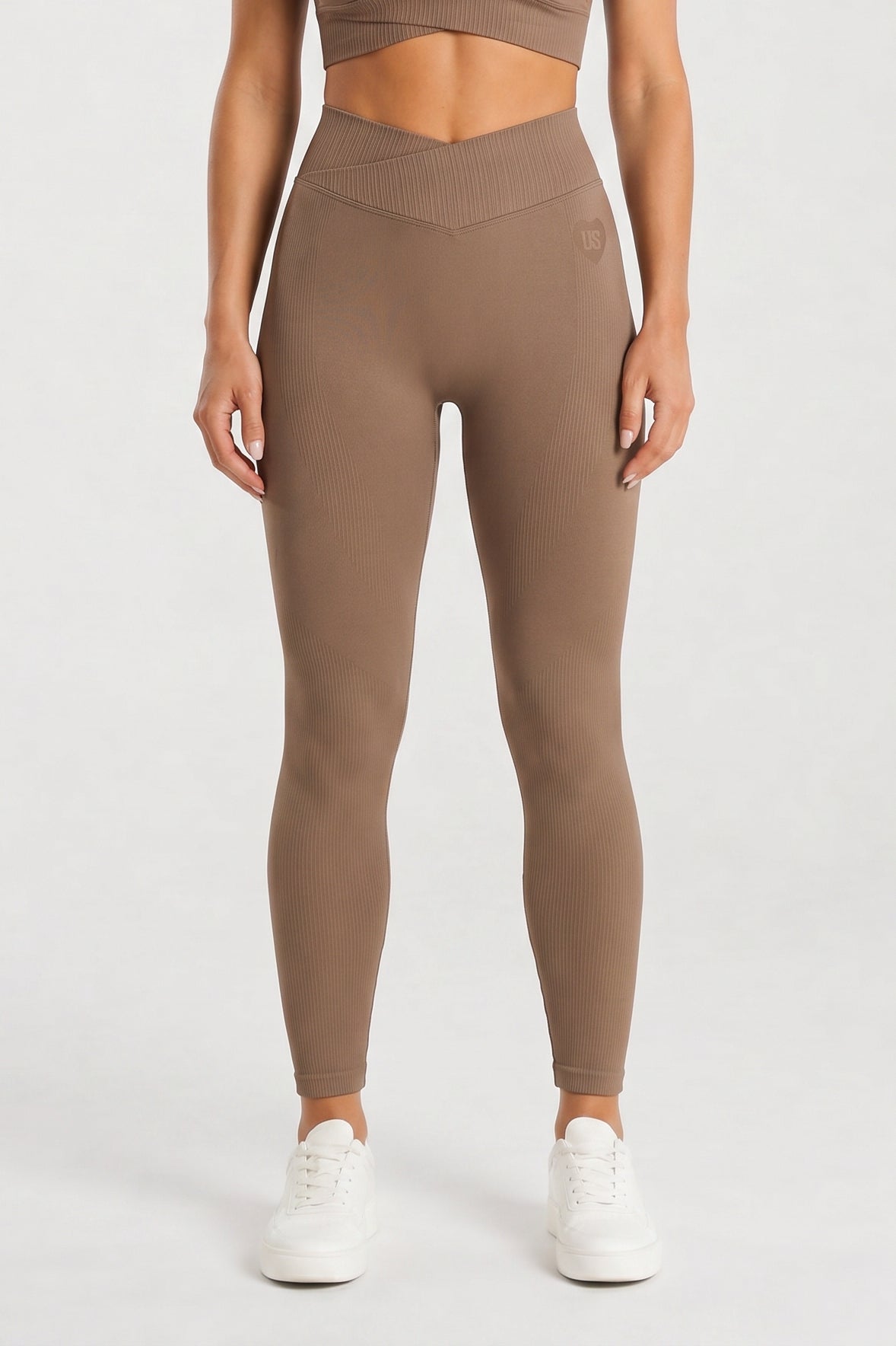 Legginsy bezszwowe asymetryczne V CUT latte Malibu