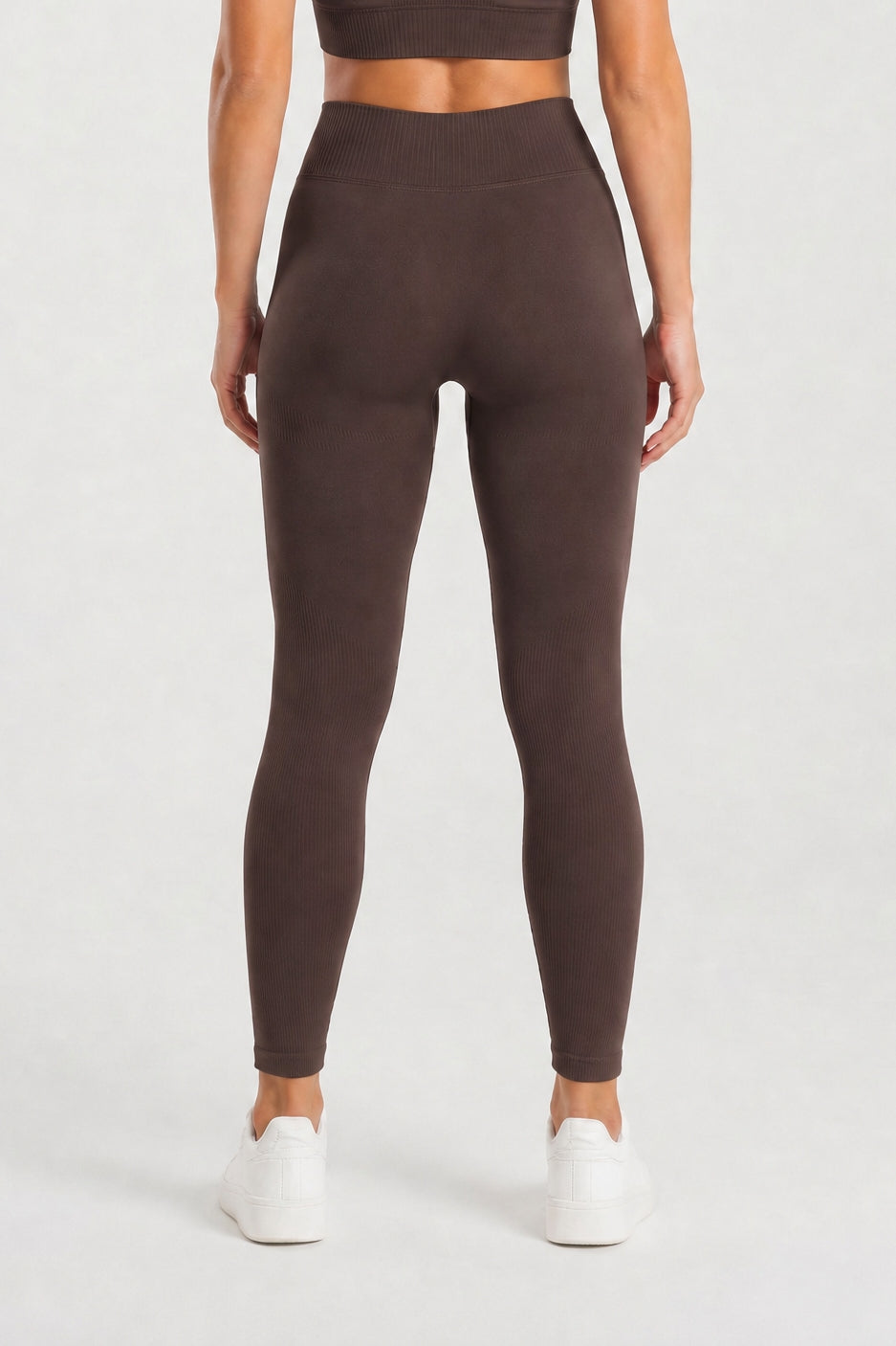 Legginsy bezszwowe asymetryczne V CUT czekoladowe Malibu