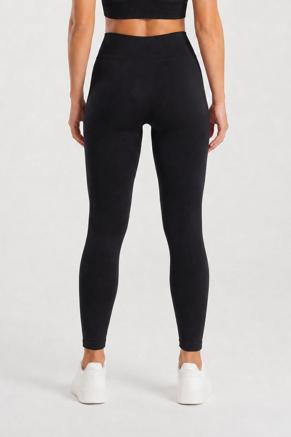Legginsy bezszwowe asymetryczne V CUT czarne Malibu