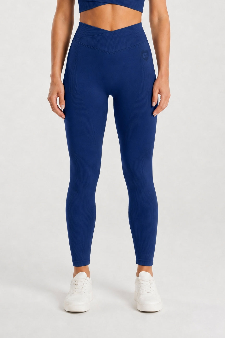 Legginsy bezszwowe asymetryczne V CUT navy Malibu
