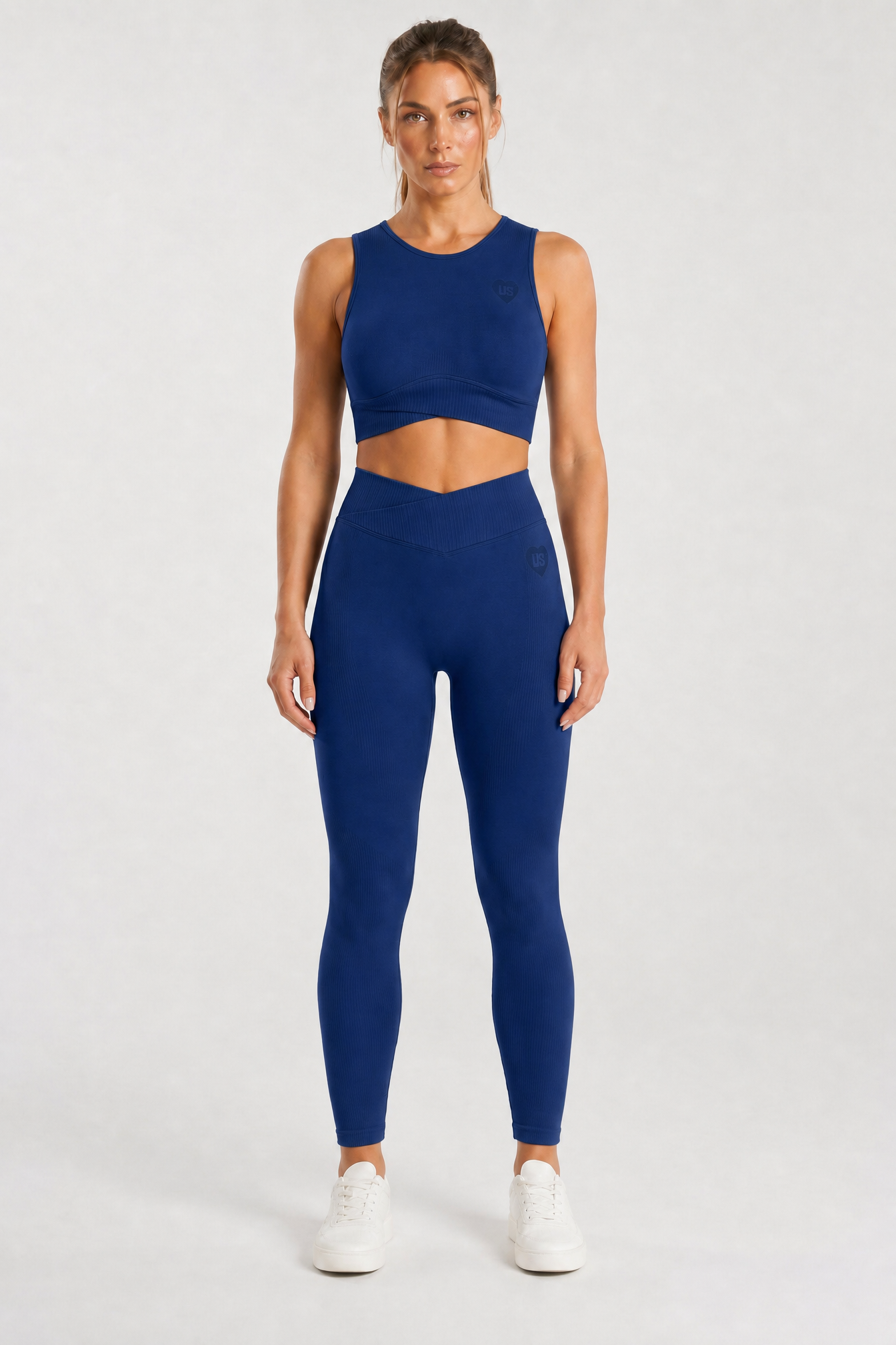 Legginsy bezszwowe asymetryczne V CUT navy Malibu