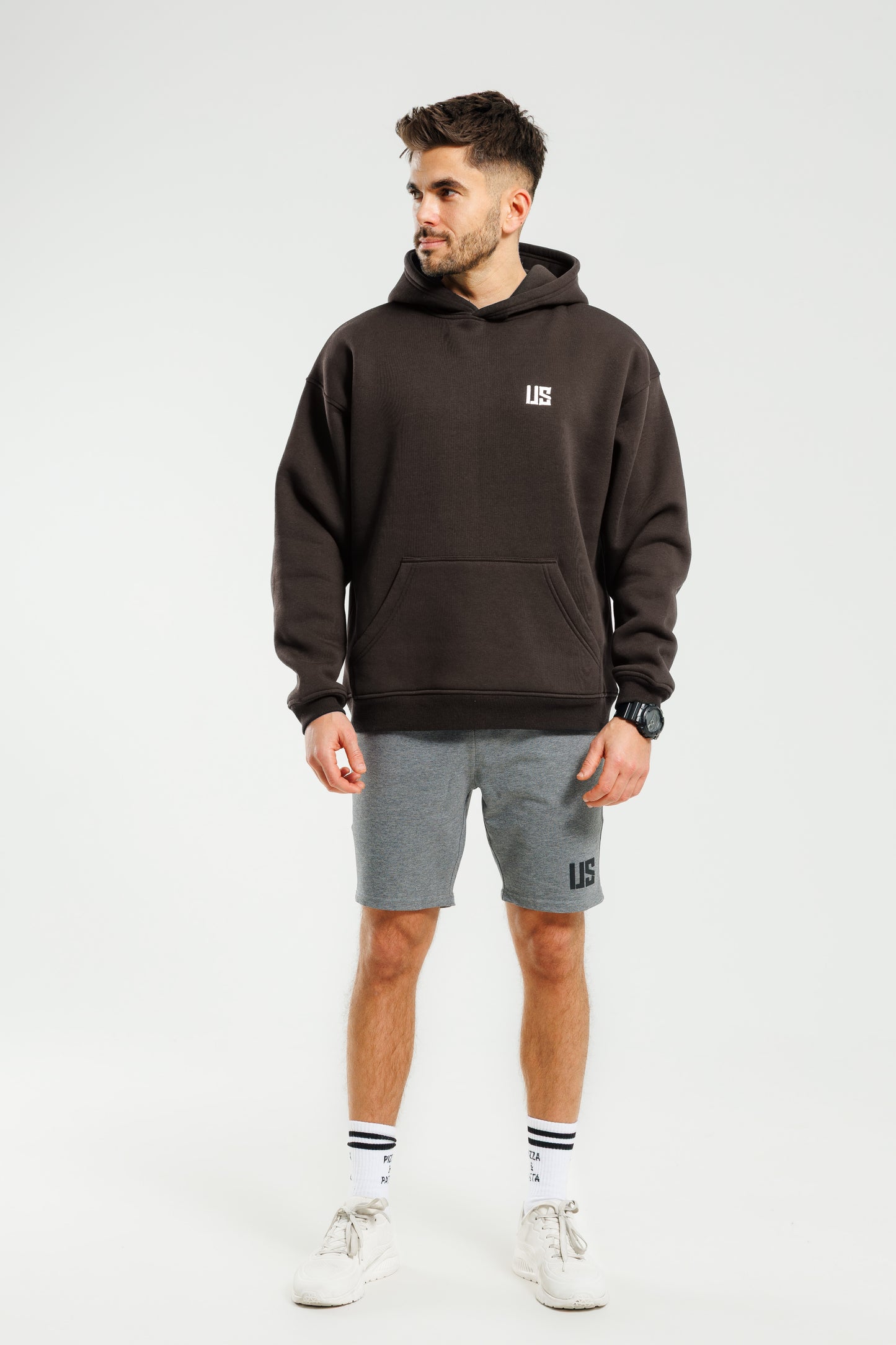 Męska bluza dresowa z kapturem ocieplana brązowa Hudson SOFT PRO