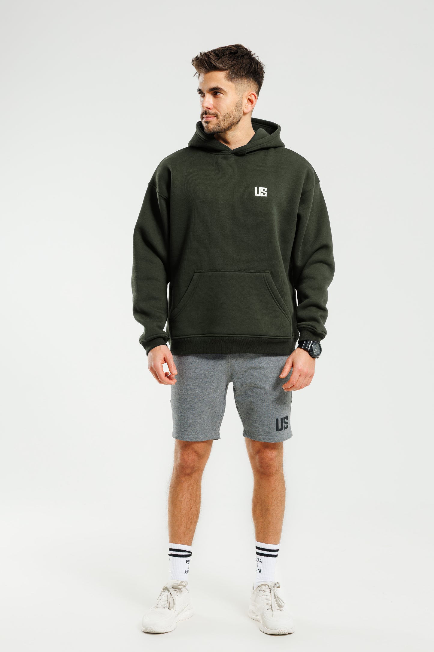 Męska bluza dresowa z kapturem ocieplana khaki Hudson SOFT PRO