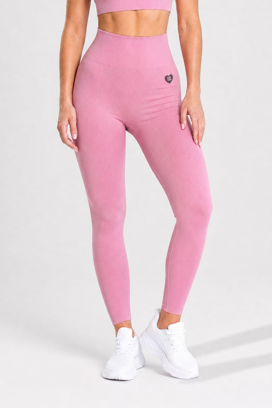 Legginsy bezszwowe prążkowane dusty rose Sunset